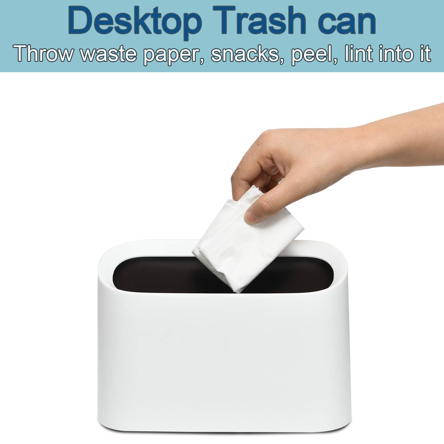 SUBEKYU 0.4 Gallon Mini Countertop Trash Can - Small Plastic Waste Bin for Office, Kitchen, Bathroom & Bedroom - Compact Desktop Garbage Can in White - Perfect for Desks, Nightstands & Small Spaces