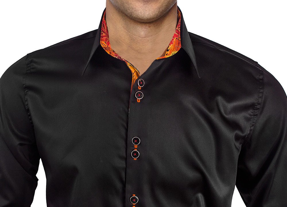 Premium Black Dress Shirts with Elegant Metallic Leaf Design - 100% Made in USA - Perfect for Business Meetings, Weddings & Formal Occasions