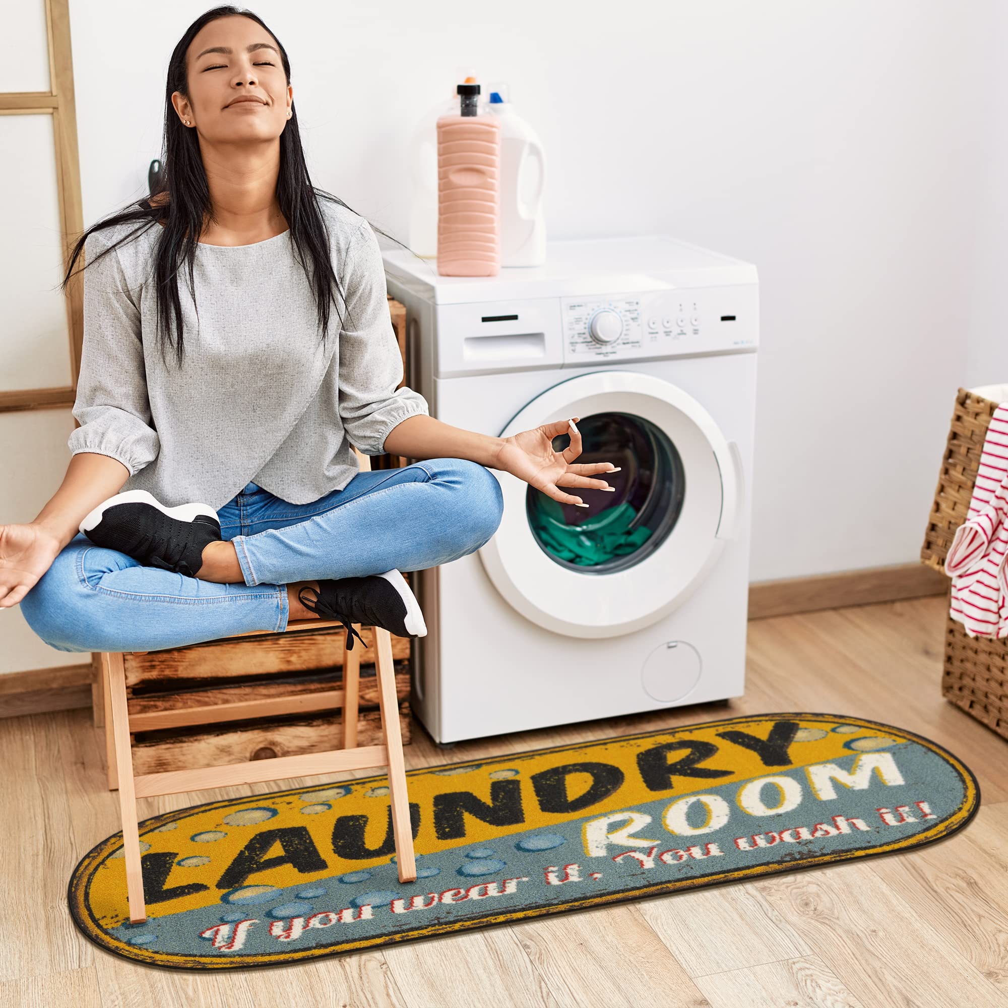 Non-Slip Rubberback Laundry Runner Rug - Machine Washable Bubbles Design 20