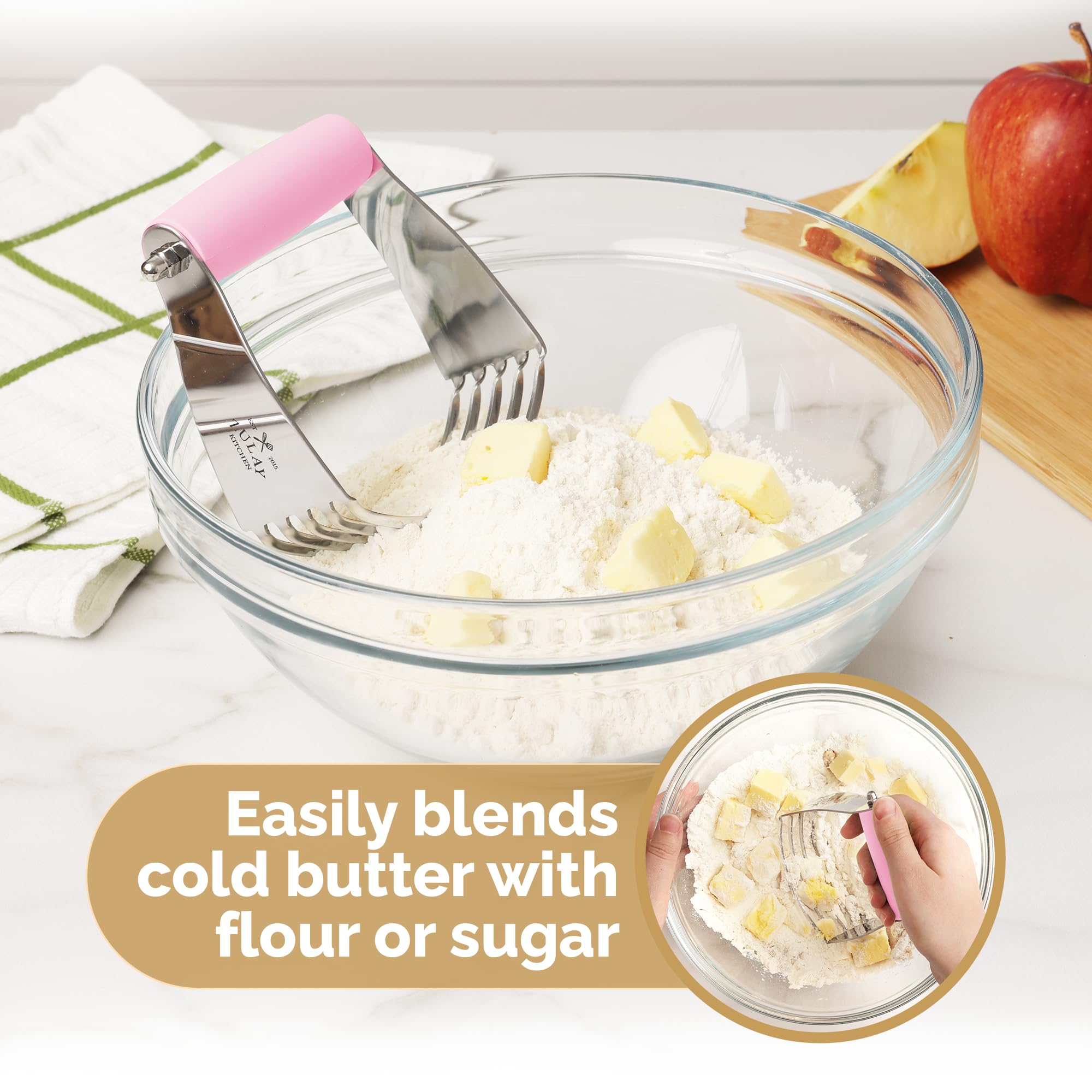 Zulay Kitchen Stainless Steel Dough Blender - Heavy Duty Pastry Cutter with 5 Blades, Butter Cutter & Baking Tool for Pies, Cookies, Biscuits - Perfect for Home Bakers & Professional Chefs (Pink)