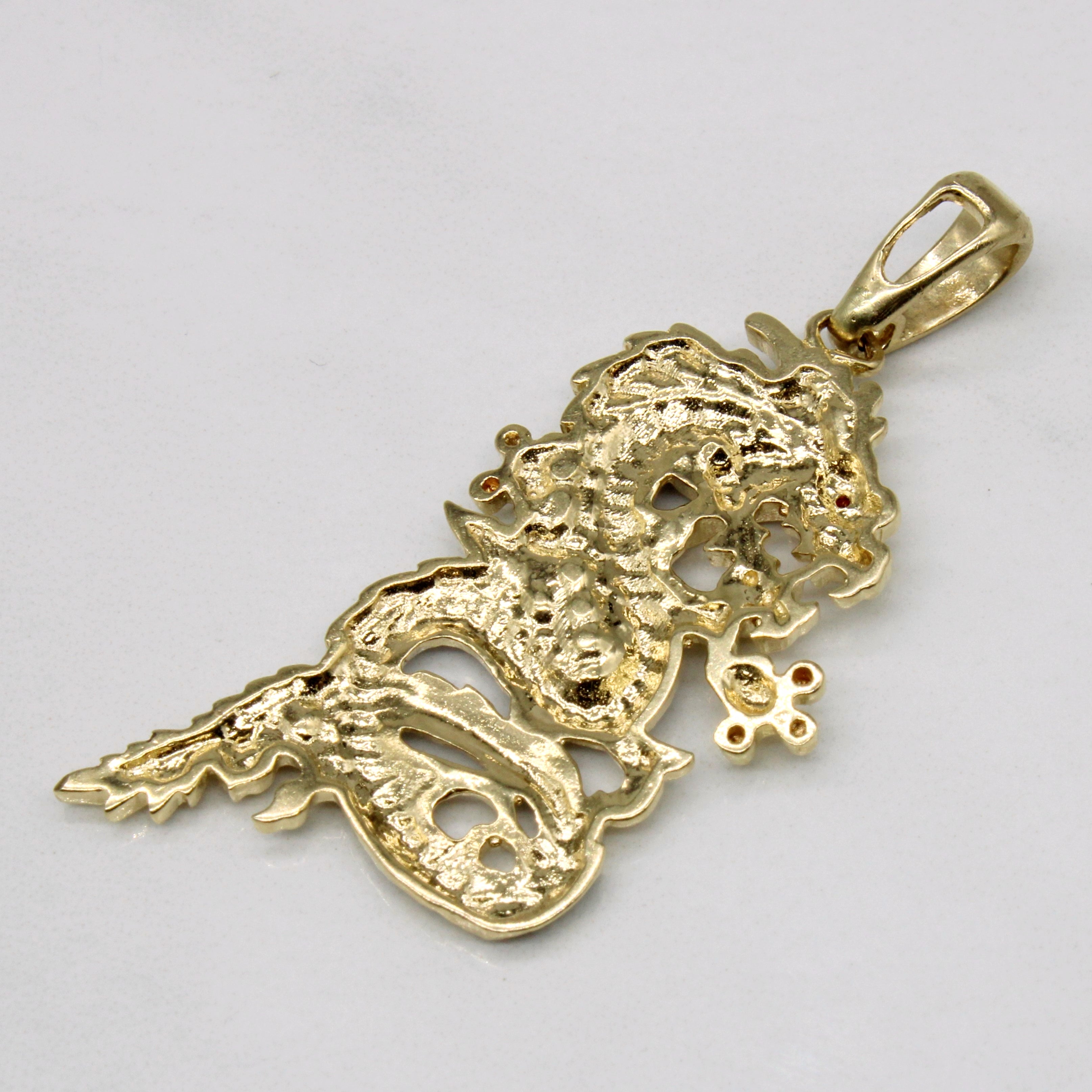 10K Two Tone Gold Dragon Pendant Necklace with Garnet Eye Gemstone | 0.005ct | Elegant Jewelry Gift for Women & Men | Perfect for Parties, Weddings & Special Occasions