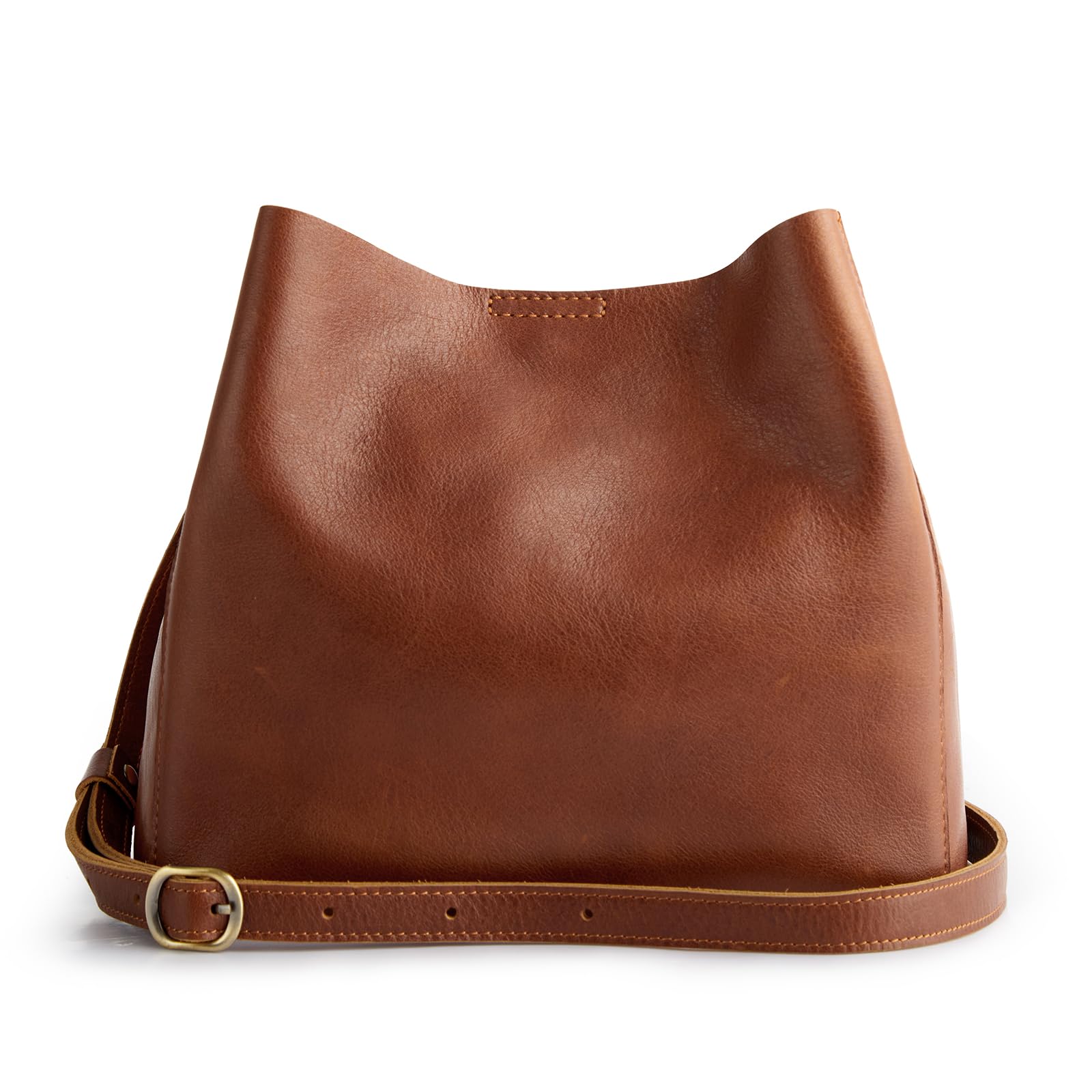 S-ZONE Genuine Full Grain Leather Crossbody Bag for Women - Stylish Shoulder Purse with Butterfly Bucket Design | Perfect for Work, Travel & Everyday Use
