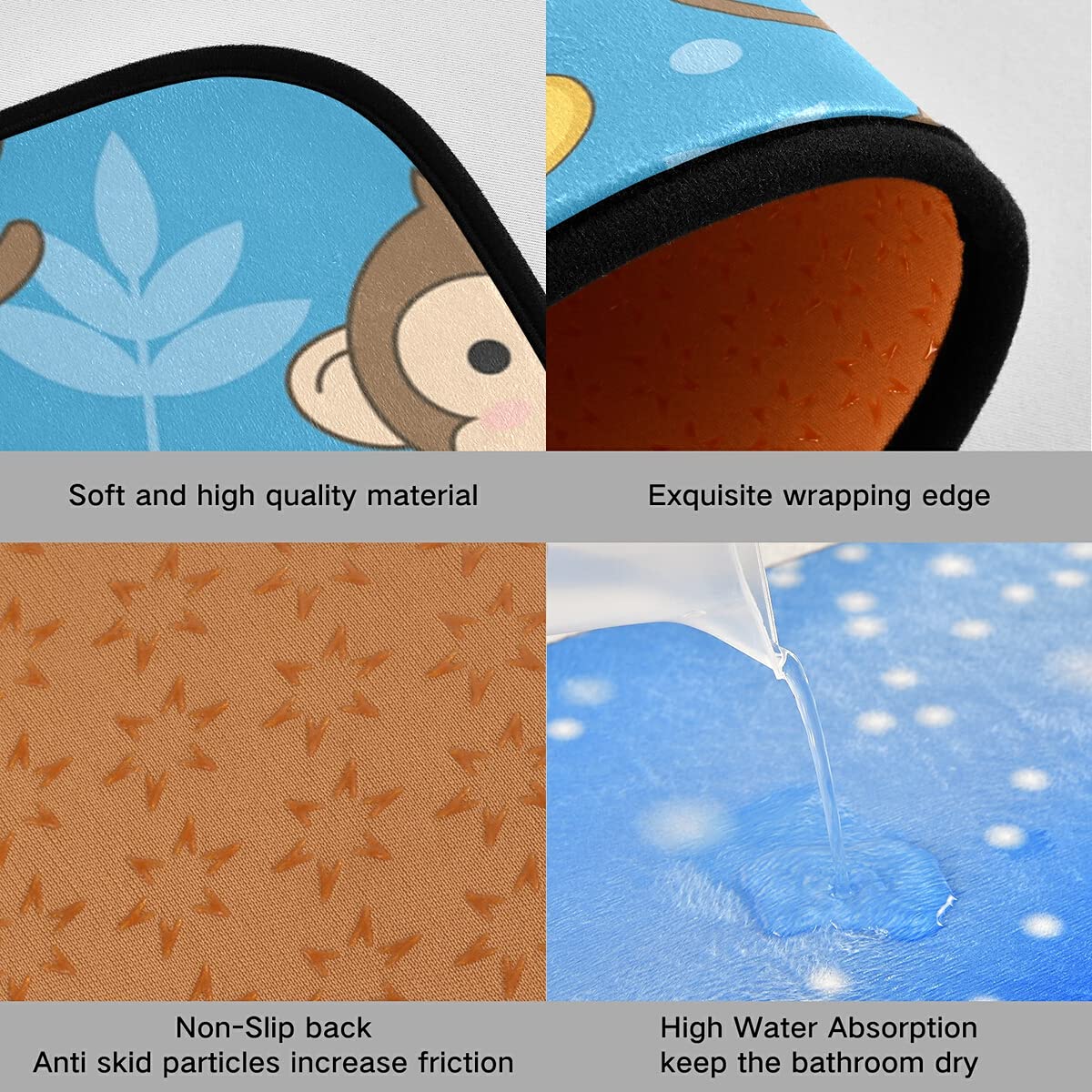 Non-Slip Cartoon Monkey Kitchen Rugs Set of 2 - Washable Anti-Skid Floor Mats for Kitchen Sink, Laundry Room & Home Decor - Cute Animal Print Runner Rugs for Safety and Style