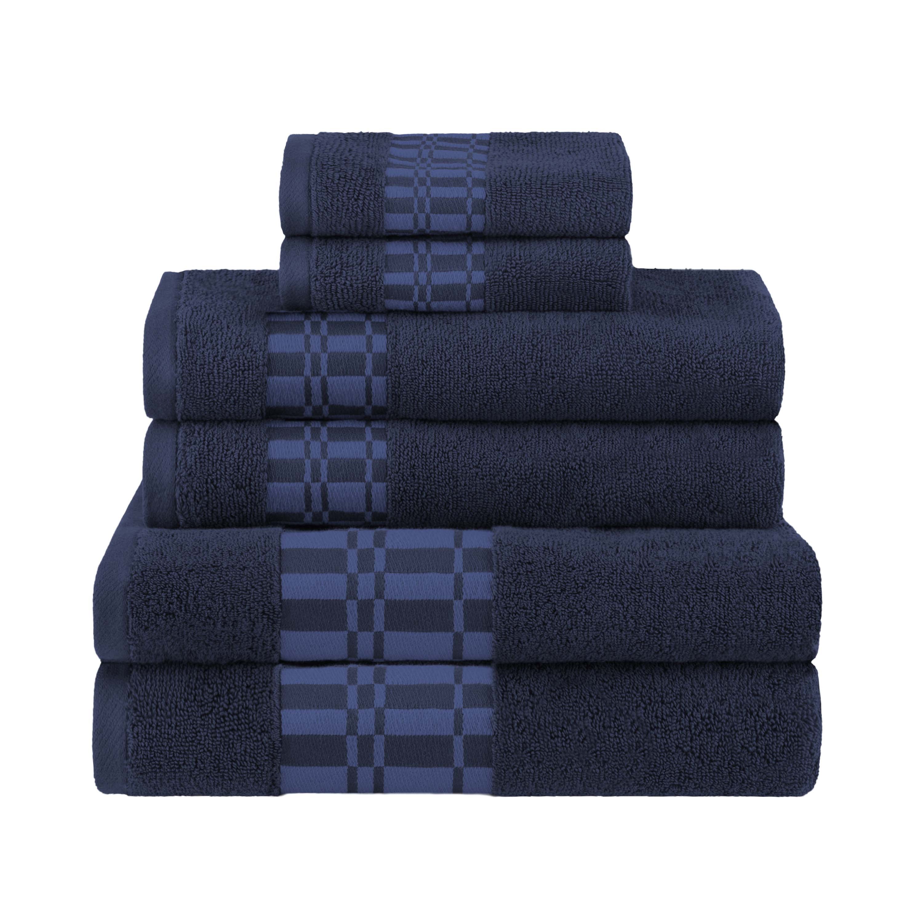 Larissa Cotton Geometric Embroidered Border 6-Piece Bath Towel Set | Soft & Absorbent Luxury Towels for Bathroom, Spa & Guest Use
