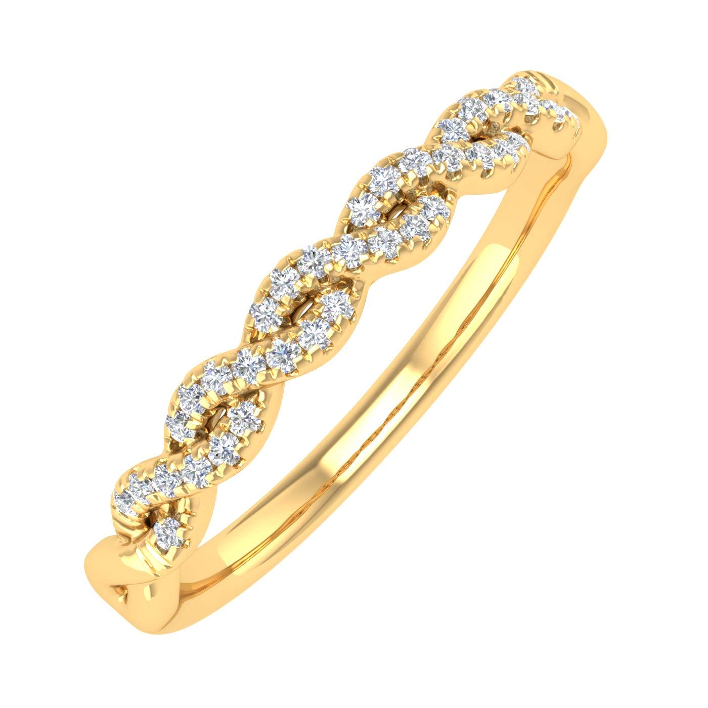 1/10 Carat Twisted Diamond Wedding Band Ring - 10K Solid Gold for Women - Elegant Bridal Jewelry for Engagement, Anniversary & Special Occasions