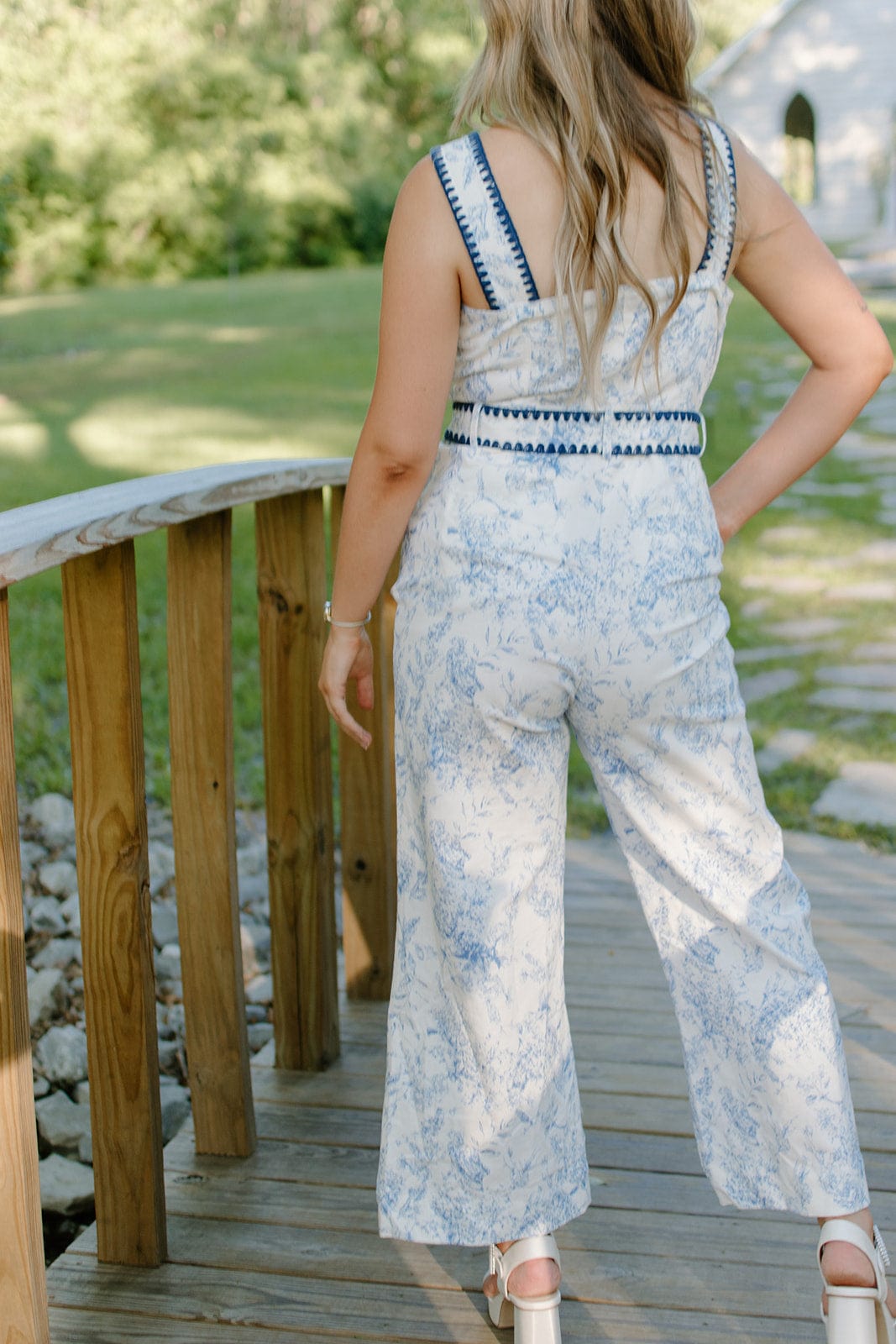 Blue Floral Belted Denim Jumpsuit for Women | Stylish Casual Romper with Adjustable Waist | Perfect for Spring Outfits, Date Nights & Weekend Brunch