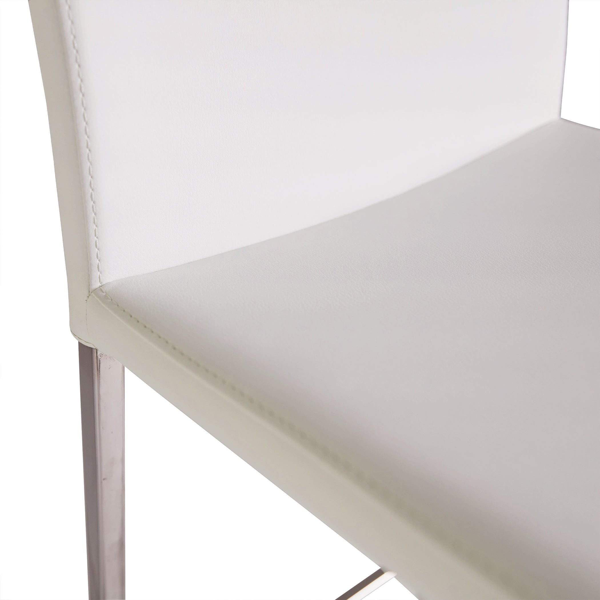 Euro Style Diana White Bar Stool with Polished Stainless Steel - Modern Kitchen & Bar Counter Height Stool for Dining, Entertaining & Home Decor