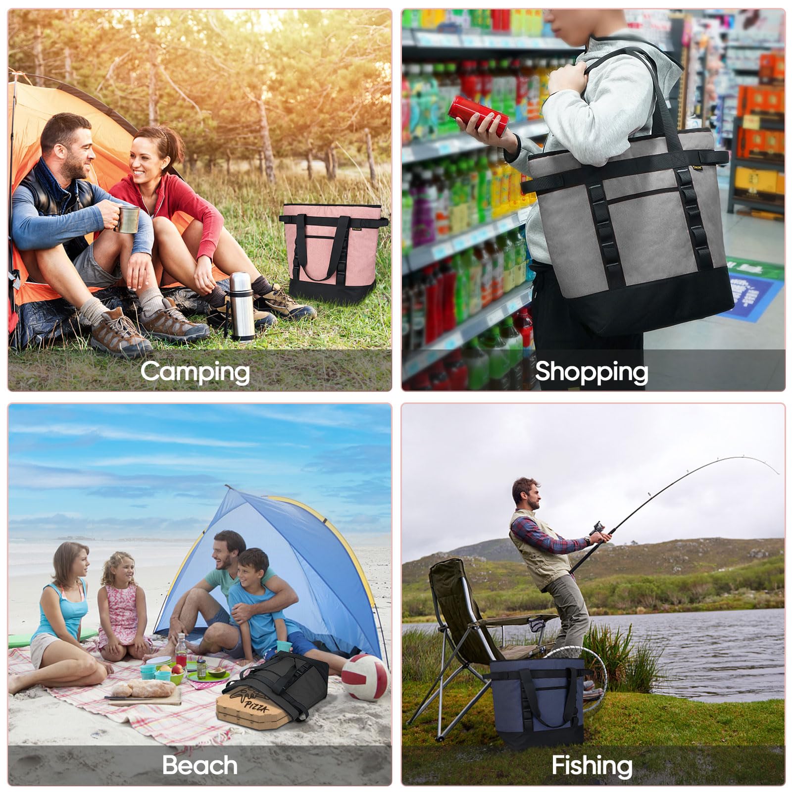BALEINE Large 45-Can Insulated Cooler Bag - 8.5 Gallon PEVA Soft Cooler Tote with Zippered Top, Teal - Perfect for Picnics, Beach Trips, and Grocery Shopping