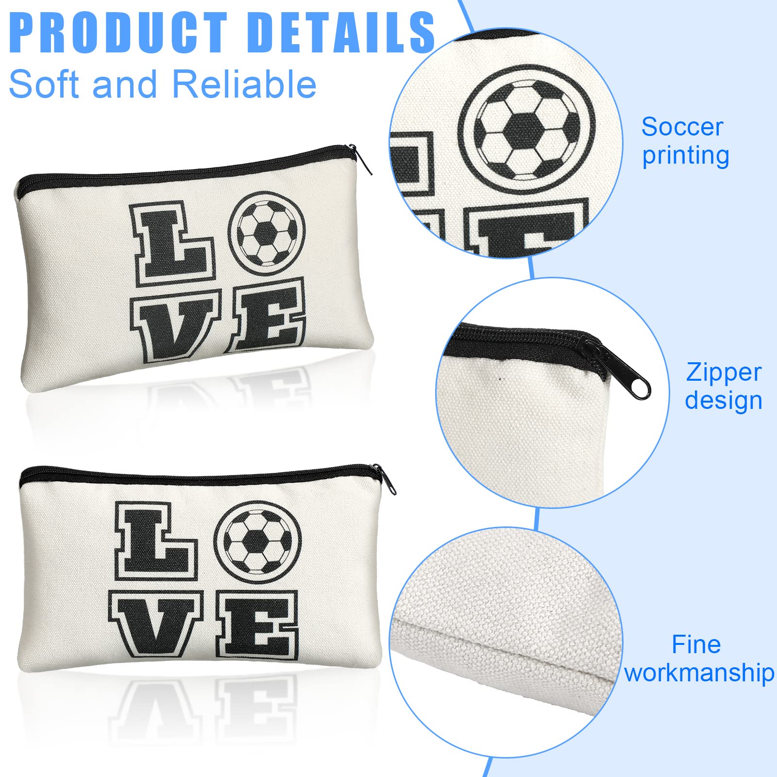 12-Piece Soccer Themed Makeup Bags - Waterproof Cosmetic Organizer with Zipper for Travel, Sports Teams, Women & Girls - Perfect for Soccer Players, Team Gifts & Travel Toiletries