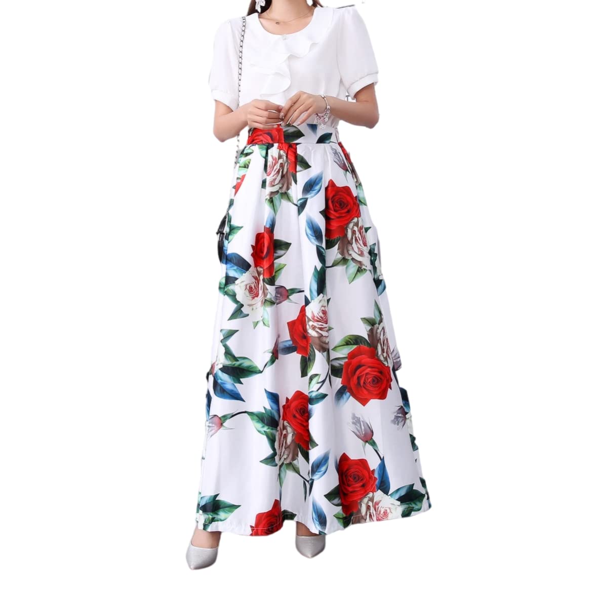 APVIRDY Women's Floral Maxi Skirt with Pockets - High Waist A-Line Boho Long Skirt in Polka Dot Print | Perfect for Beach Vacations, Summer Outfits & Boho Fashion