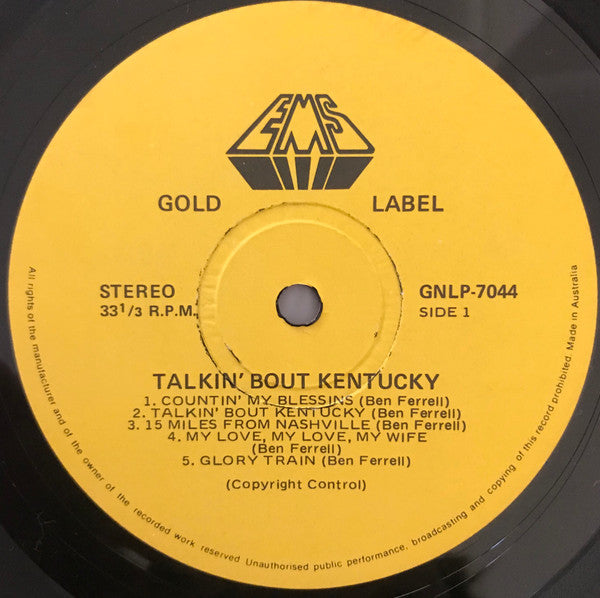 Ben Ferrell - Talkin' Bout Kentucky Vinyl LP Album (VG+ Condition) - Perfect for Vintage Music Collectors & Country Fans