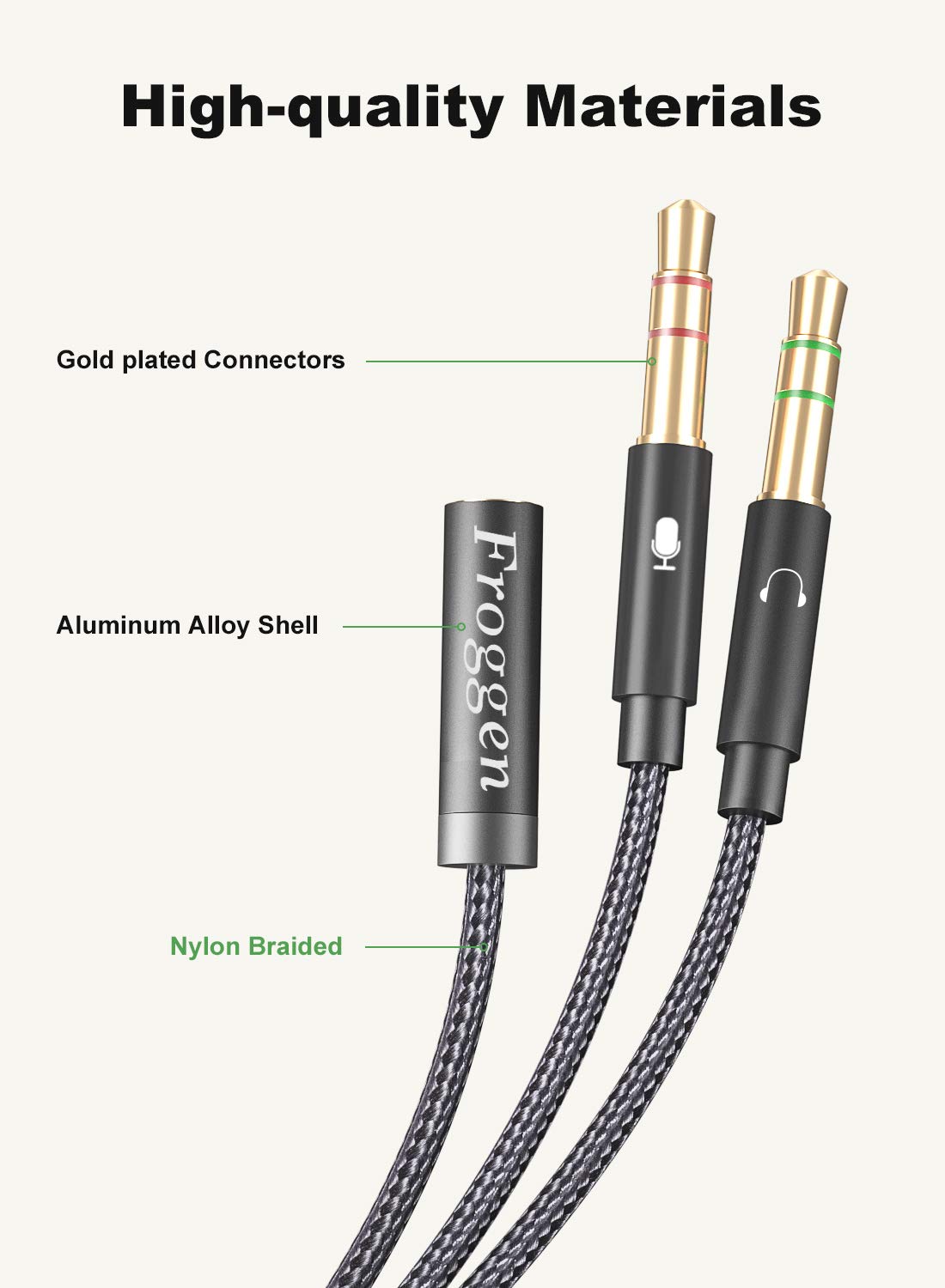 Froggen 3.5mm Headphone Splitter - CTIA Audio Mic Adapter Cable (Female to Dual Male) for Gaming Headsets - Compatible with Xbox, PS4, PC, Laptop & Desktop - 1M Black - Perfect for Multiplayer Gaming & Streaming Setups