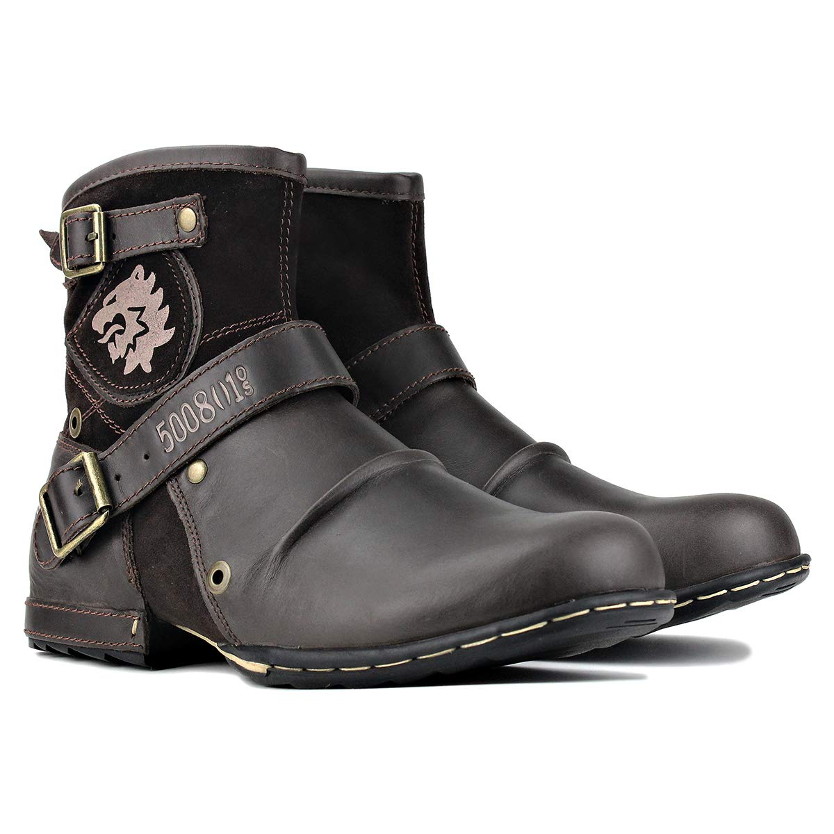 OSSTONE Men's Fashion Moto Boots - Leather Chukka Boots with Zipper, Casual Shoes OS-5008-1-ABNH | Perfect for Motorcycle Riding, Urban Streetwear & Everyday Wear