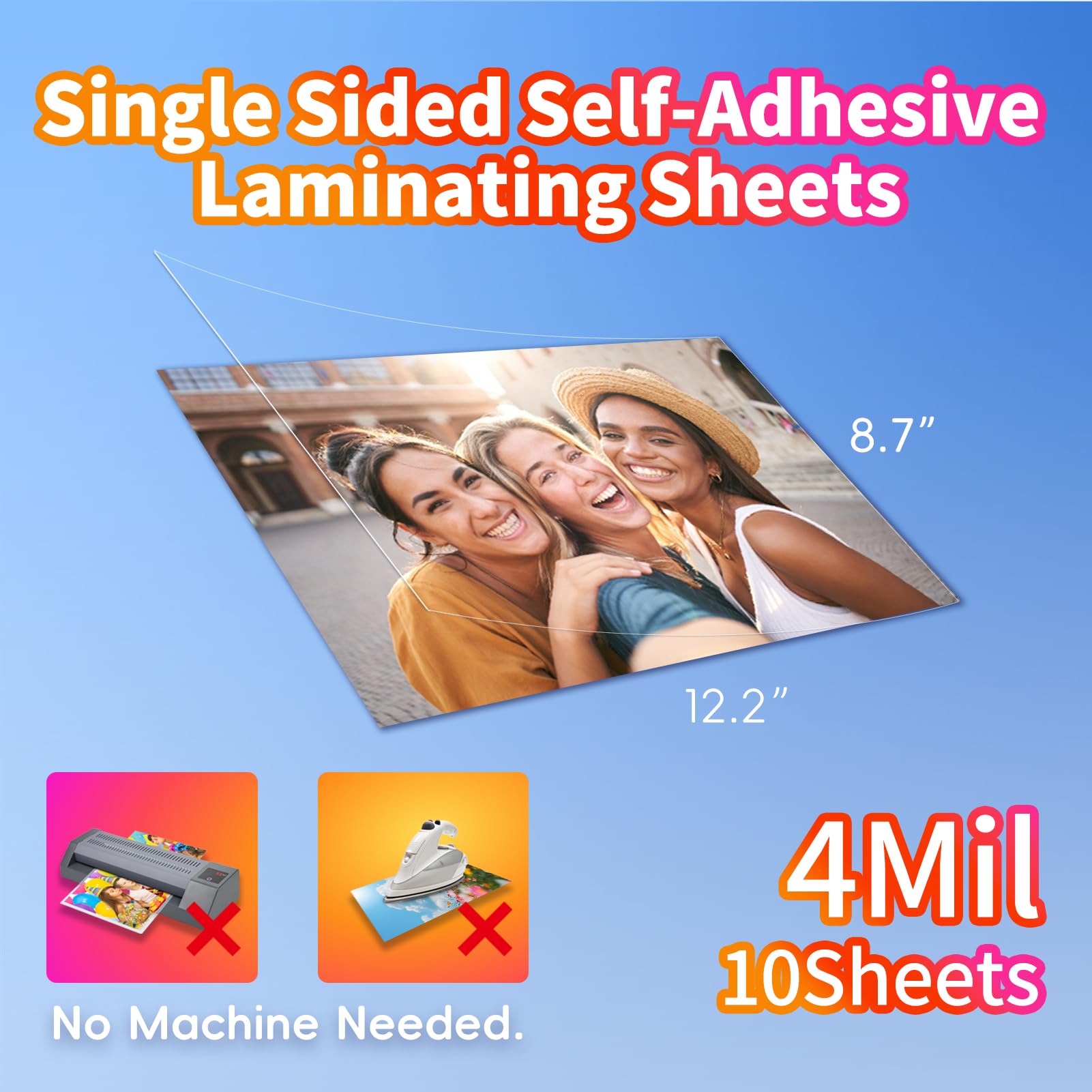 Uinkit Self-Adhesive Laminating Sheets - 4Mil Thick, 10 Pack (8.7