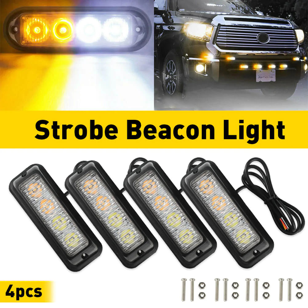 4-Pack Waterproof LED Emergency Strobe Light Bars - Amber & White Colors - for Trucks, Emergency Vehicles, Construction & Road Safety Warning Lights