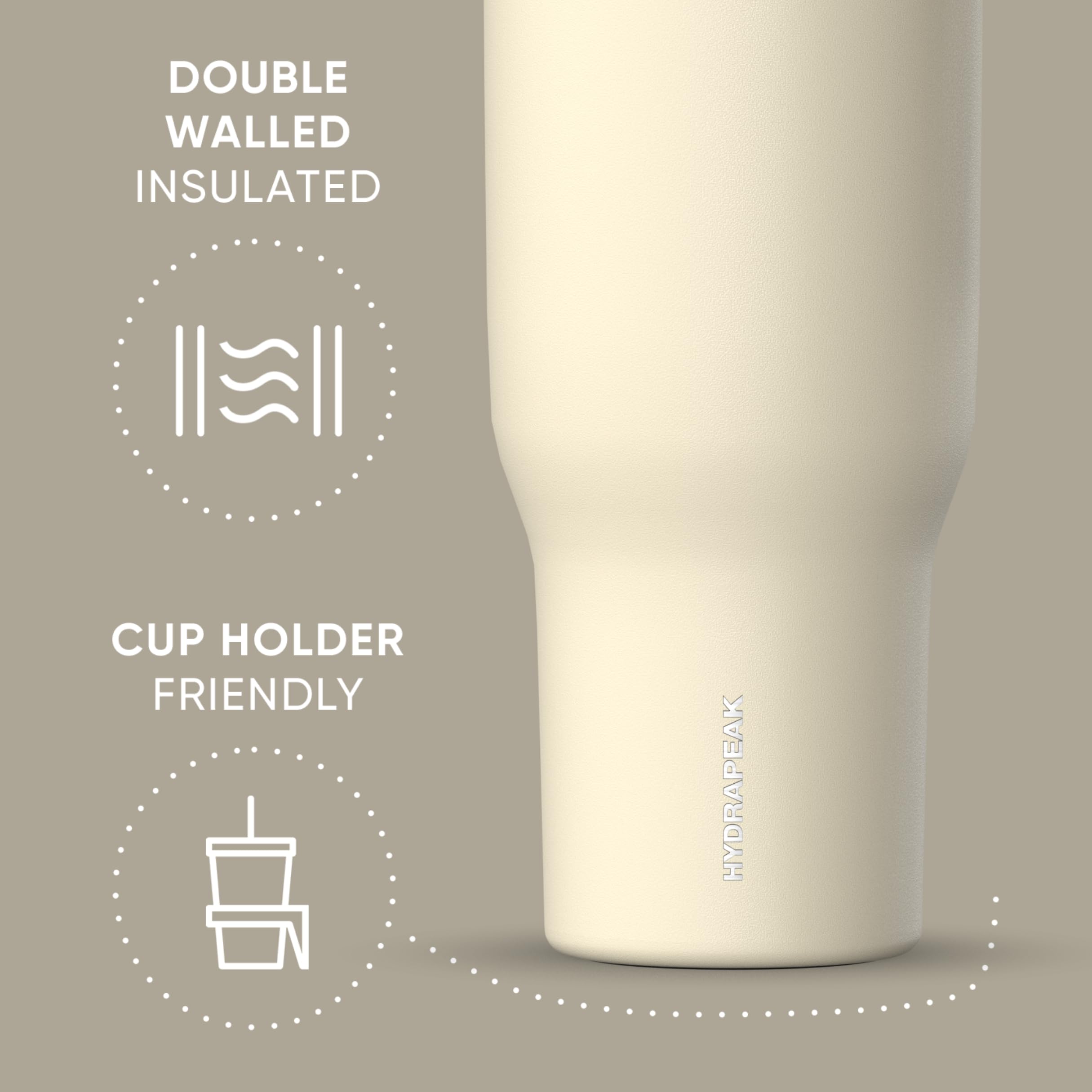 Hydrapeak Voyager 40oz Insulated Stainless Steel Tumbler with Handle & Straw Lid - Leakproof Travel Mug, Cupholder Friendly Water Bottle for Coffee, Tea & Cold Drinks - Perfect for Office, Gym, Hiking & Outdoor Adventures (Modern Cream)
