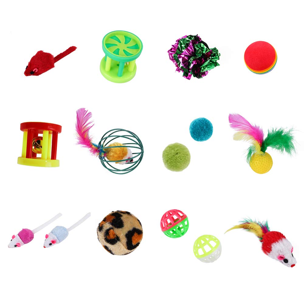 Balacoo 24PCS Cat Toys Set - Colorful Feather Balls, Bell Rattles, Fake Mice for Interactive Play & Exercise - Perfect for Kitten Training & Indoor Entertainment - Random Colors