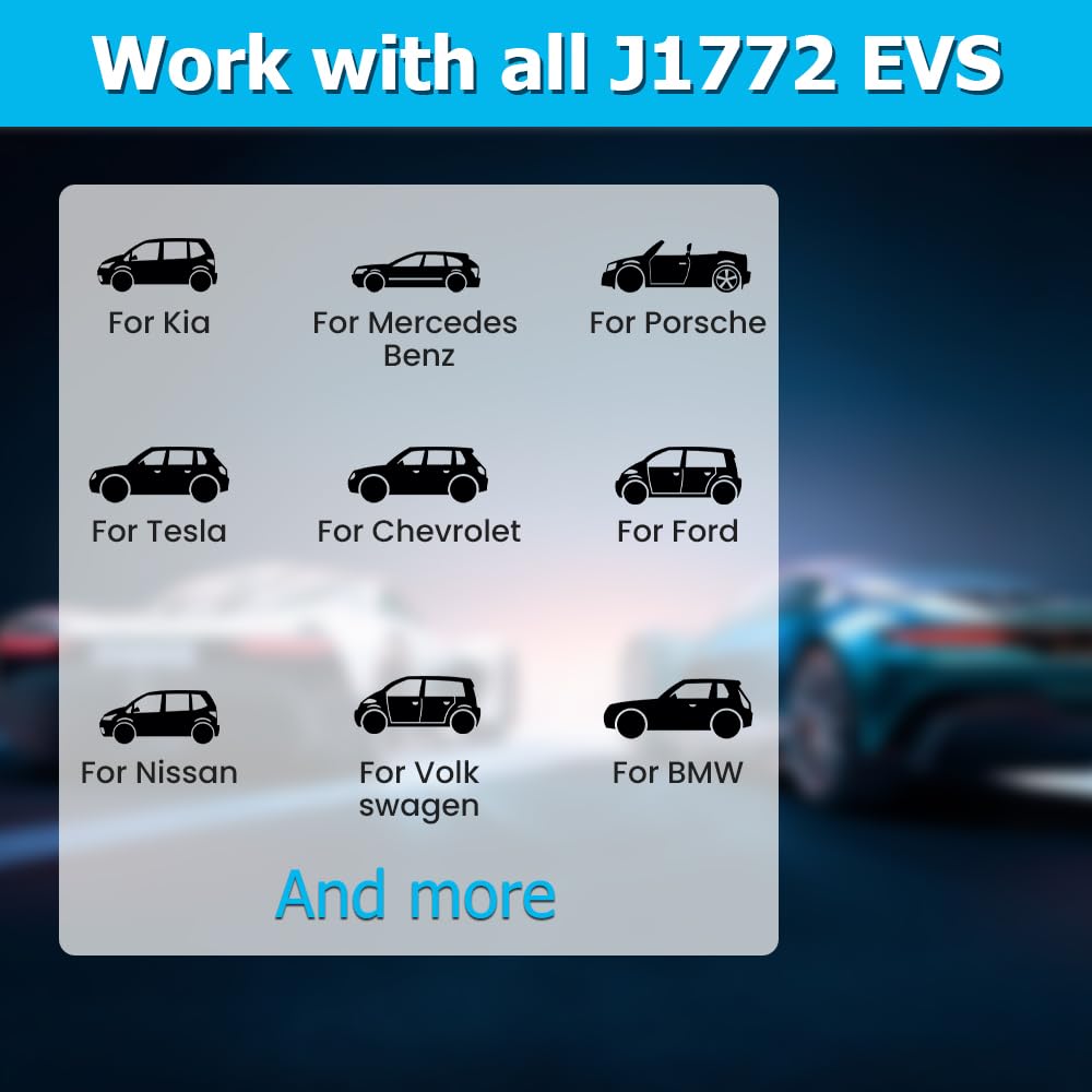 Portable Level 2 EV Charger 7.68KW Fast Charging Station with J1772 Connector & NEMA 14-50 Plug | Smart Scheduled Charging | Compatible with All Electric & Hybrid Vehicles | Perfect for Home, Garage & Road Trip Charging