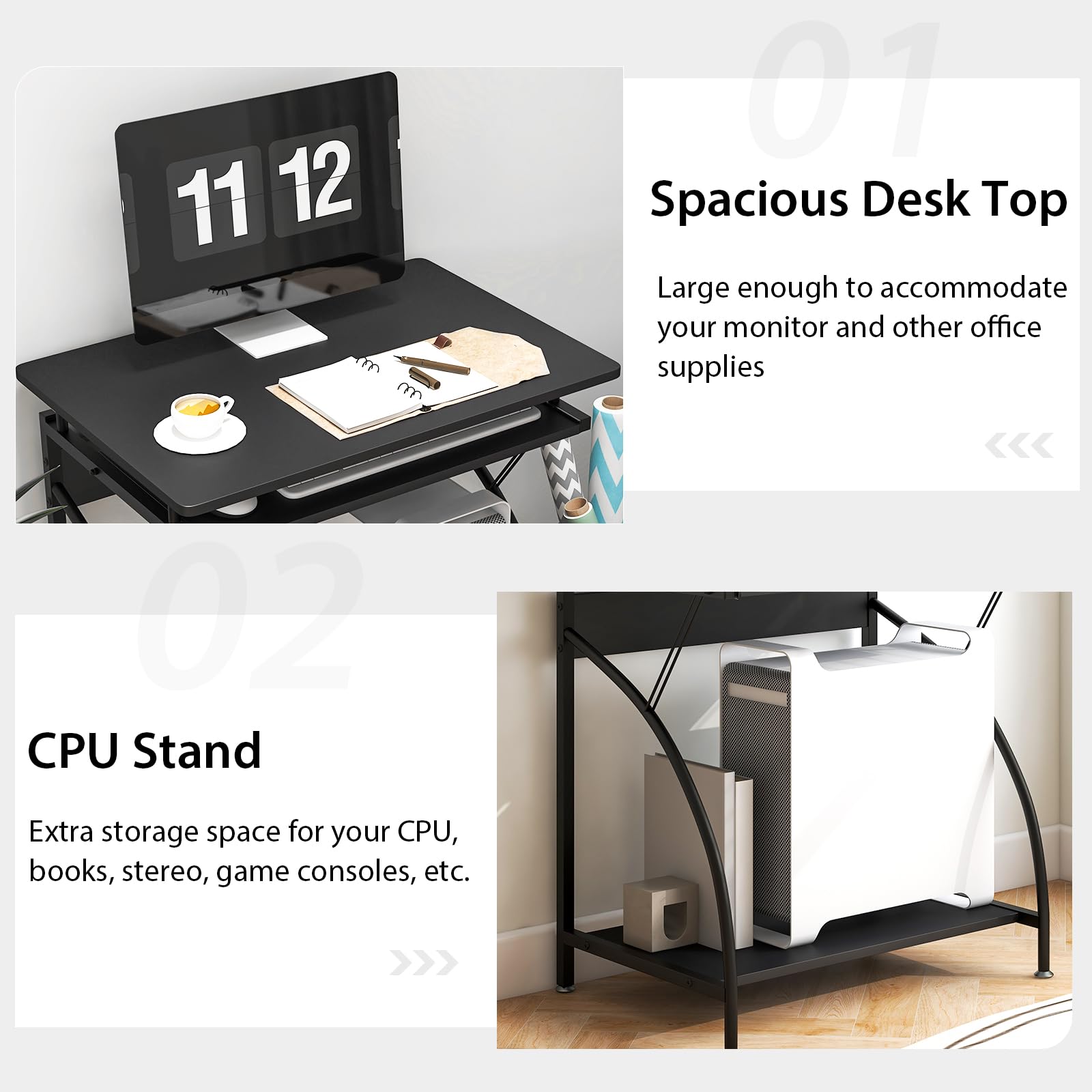 Tangkula Compact Computer Desk with Keyboard Tray & CPU Stand - Home Office Workstation, Study Writing Desk for Small Spaces, Portable PC Laptop Table for Bedroom - Perfect for Remote Work, Gaming & Small Apartment Living