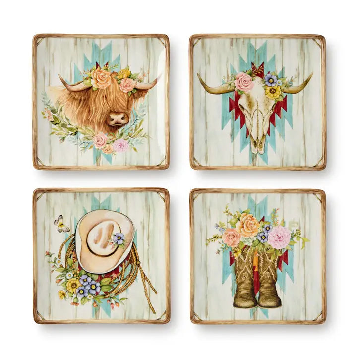 Floral Farmhouse Salad Plates Set of 4 - Rustic Dinner Plates for Farmhouse Decor, Wedding, Party & Everyday Use - Perfect for Salads, Desserts, Appetizers & Home Dining