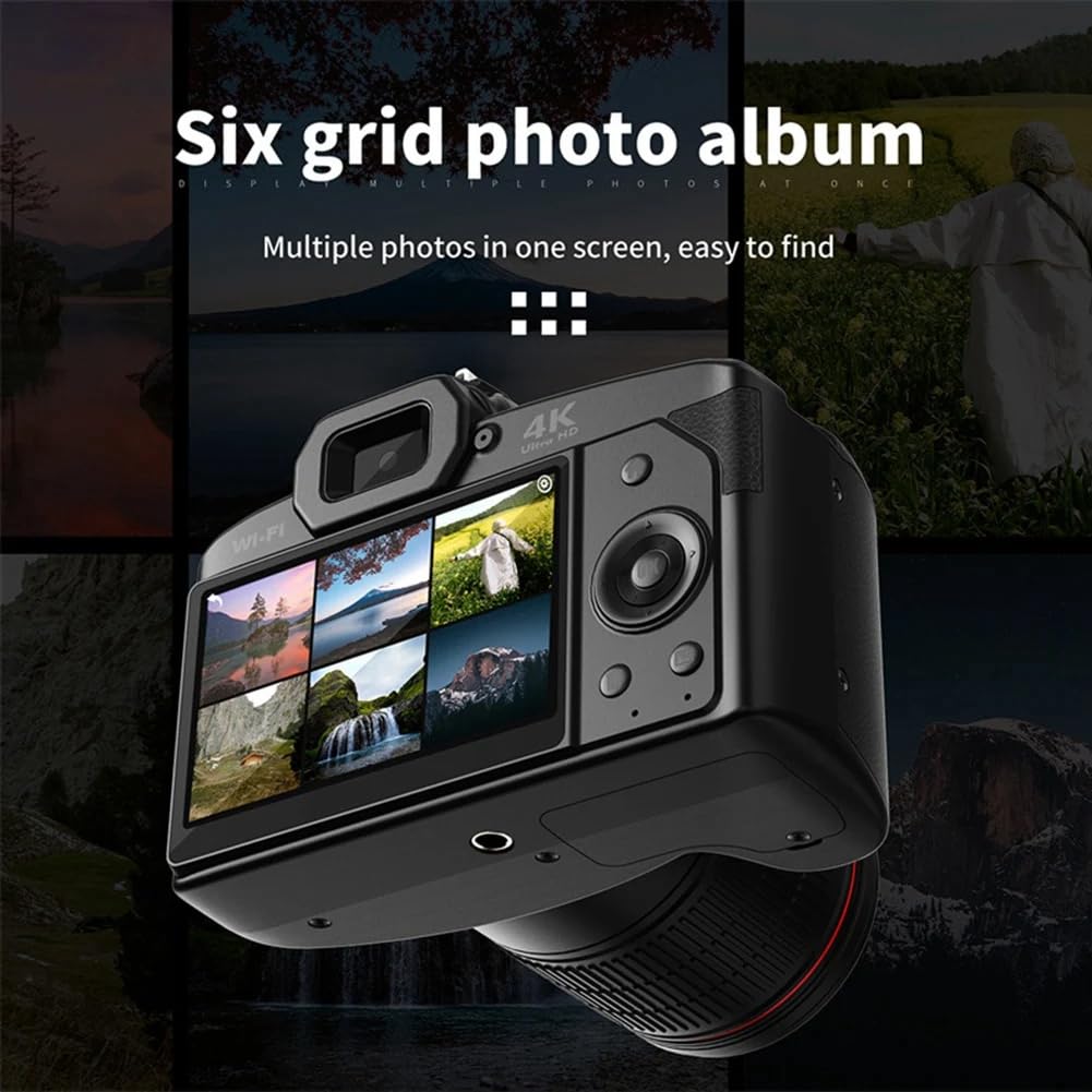 4K WiFi Digital Camera with 64MP & 32GB Memory Card - HD Video Recorder, Webcam, Vlogging Camera for YouTube, Travel, and Outdoor Photography (Black)