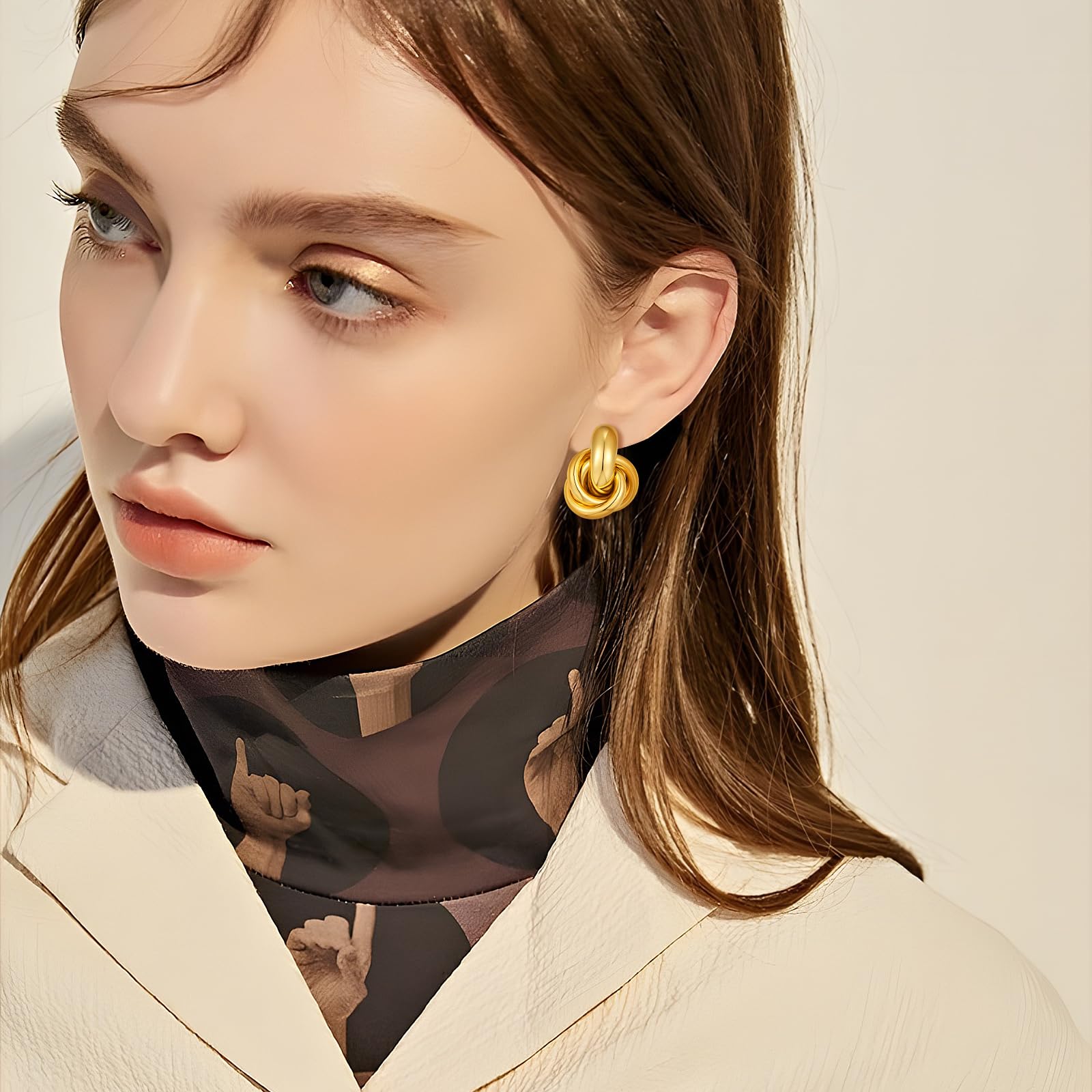 18K Gold Geometric Drop Dangle Earrings for Women - Chunky Trendy Knot Stud & Twisted Link Earrings - Perfect Gift for Birthday, Anniversary & Party Jewelry