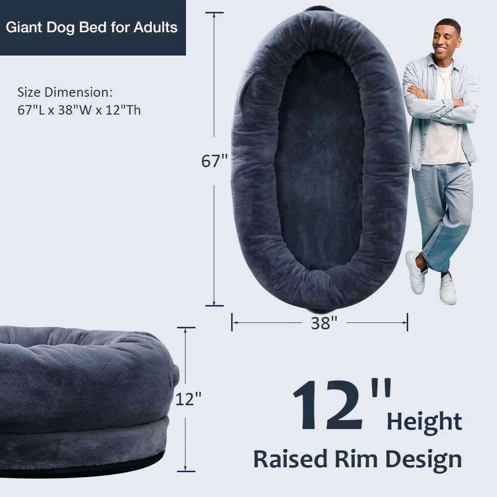 67x38x12 Inch Orthopedic Human Dog Bed for Large Dogs - Extra Soft & Cozy Fluffy Pet Bed with Removable Washable Cover - Perfect for Napping, Lounging & Cuddling at Home