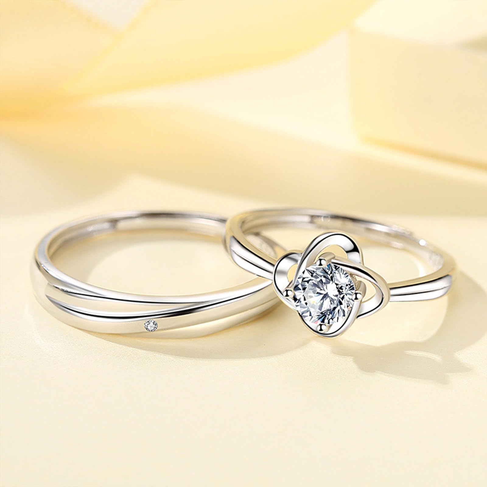 Matching Couple Rings Set - Adjustable Silver Promise & Engagement Rings for Him & Her - Wedding Bands, Valentine's Day Gifts for Couples - Perfect for Anniversaries, Proposals & Romantic Occasions