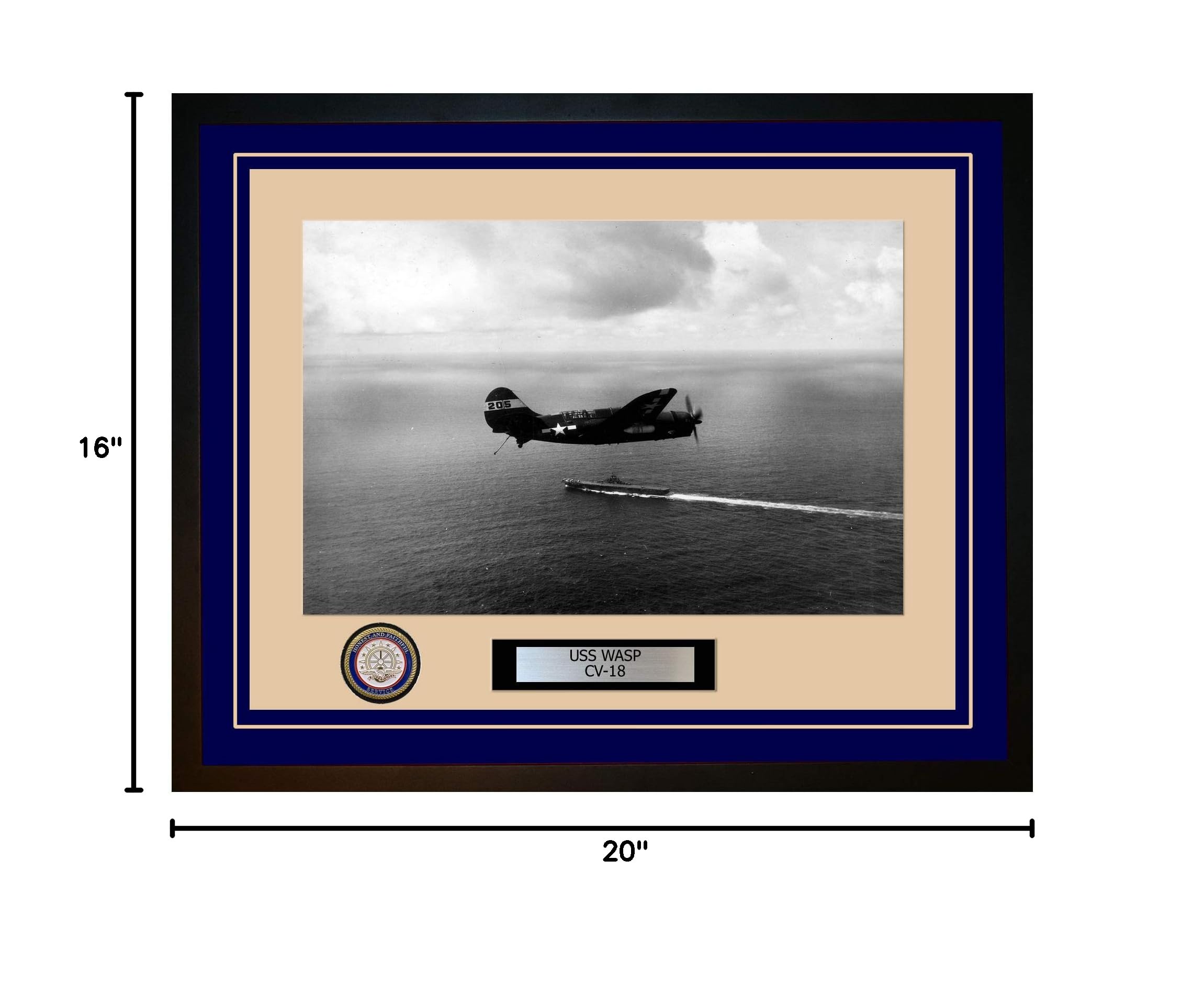 USS WASP CV-18 Navy Ship Framed Photo - 13CV18Blue - Perfect for Military History Enthusiasts & Home Office Decor