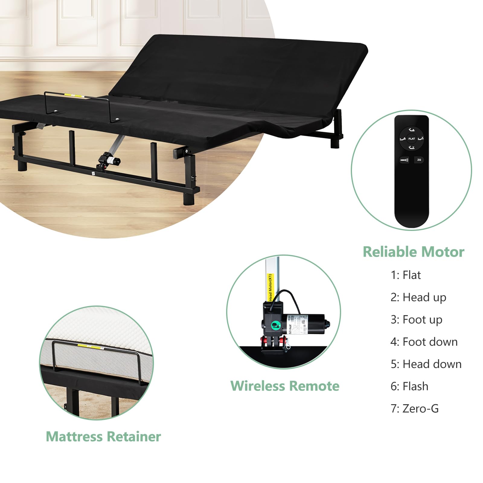Adjustable Queen Size Bed Frame with Wireless Remote Control - Electric Bed with Head & Foot Incline, Zero Gravity Position & Quiet Motor - Perfect for Back Pain Relief, Reading, Watching TV & Relaxation