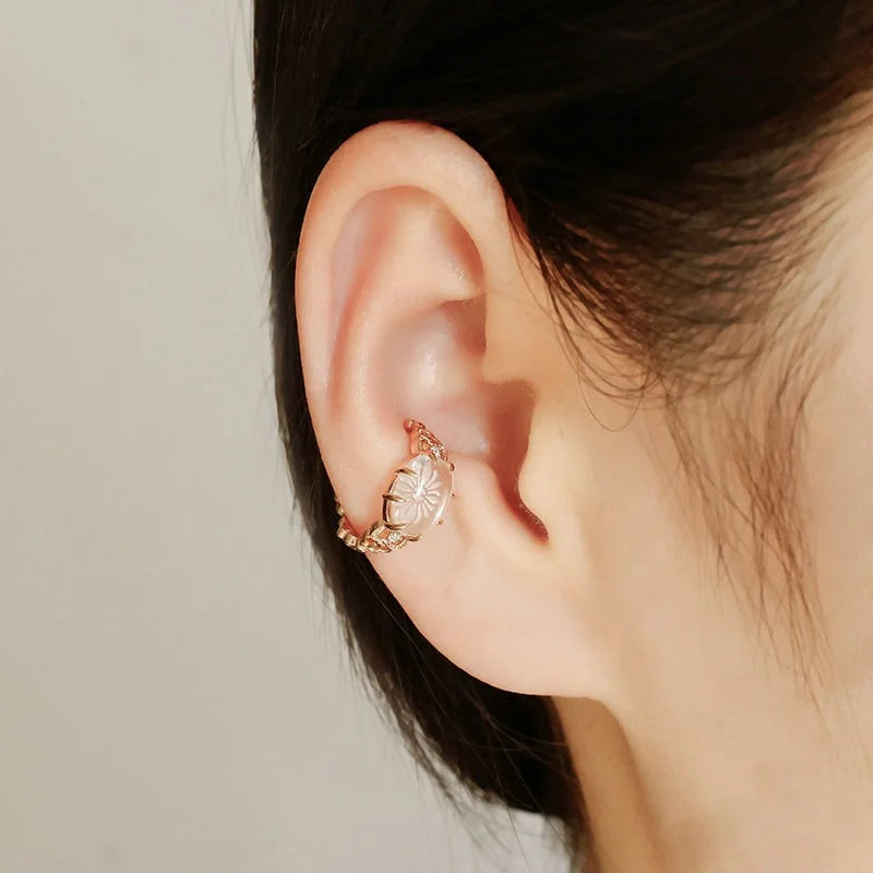 Elegant Clear Quartz Flower CZ Ear Clip Ear Cuff for Women | Dainty Boho Jewelry for Everyday Wear & Special Occasions | Perfect Gift for Bridesmaids, Birthday & Anniversary