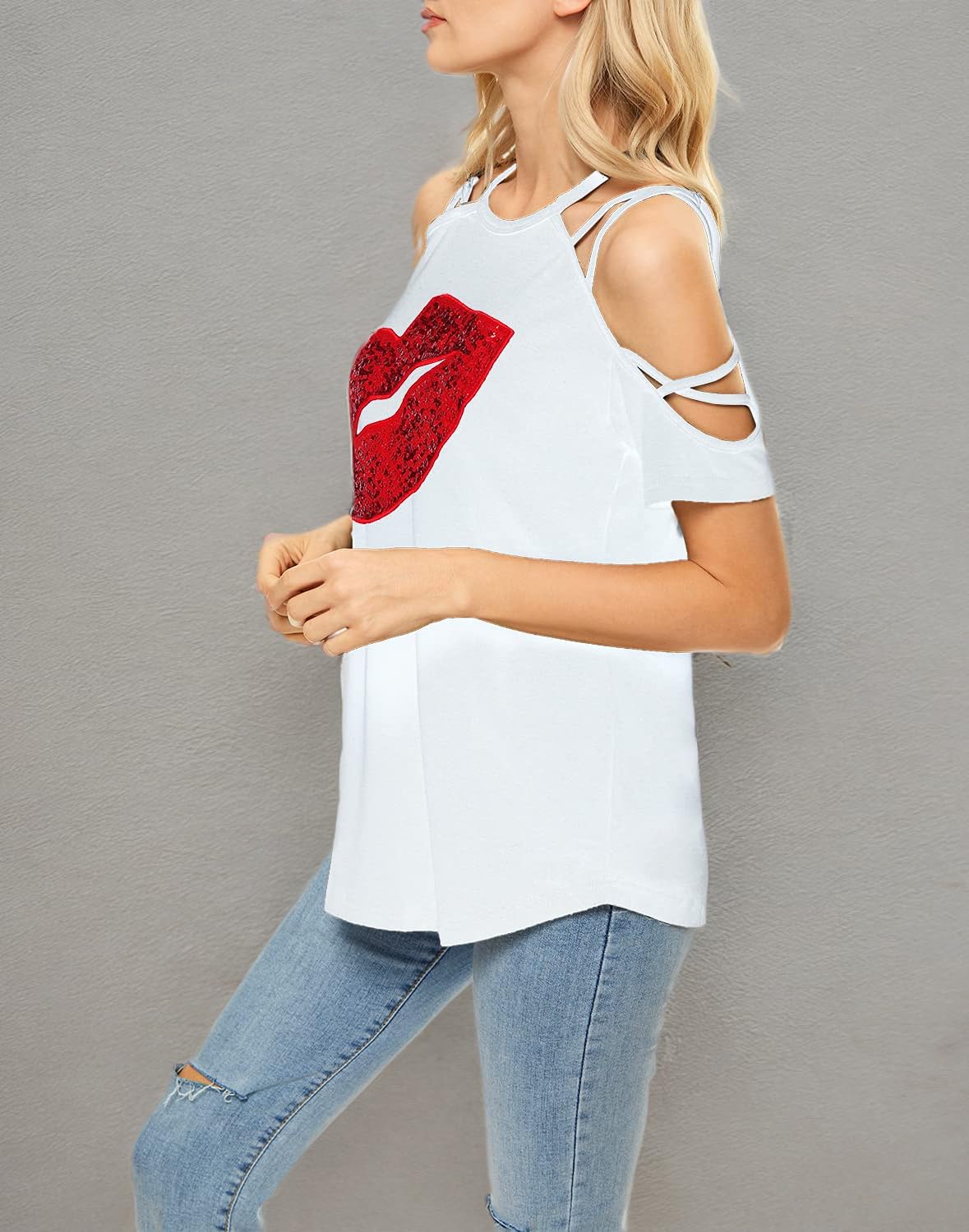 PESION Women's Off The Shoulder Tops - Sexy Shiny Blouses with Long & Short Sleeve Options - Fashion Graphic T-Shirts for Casual Wear, Date Night & Party Outfits