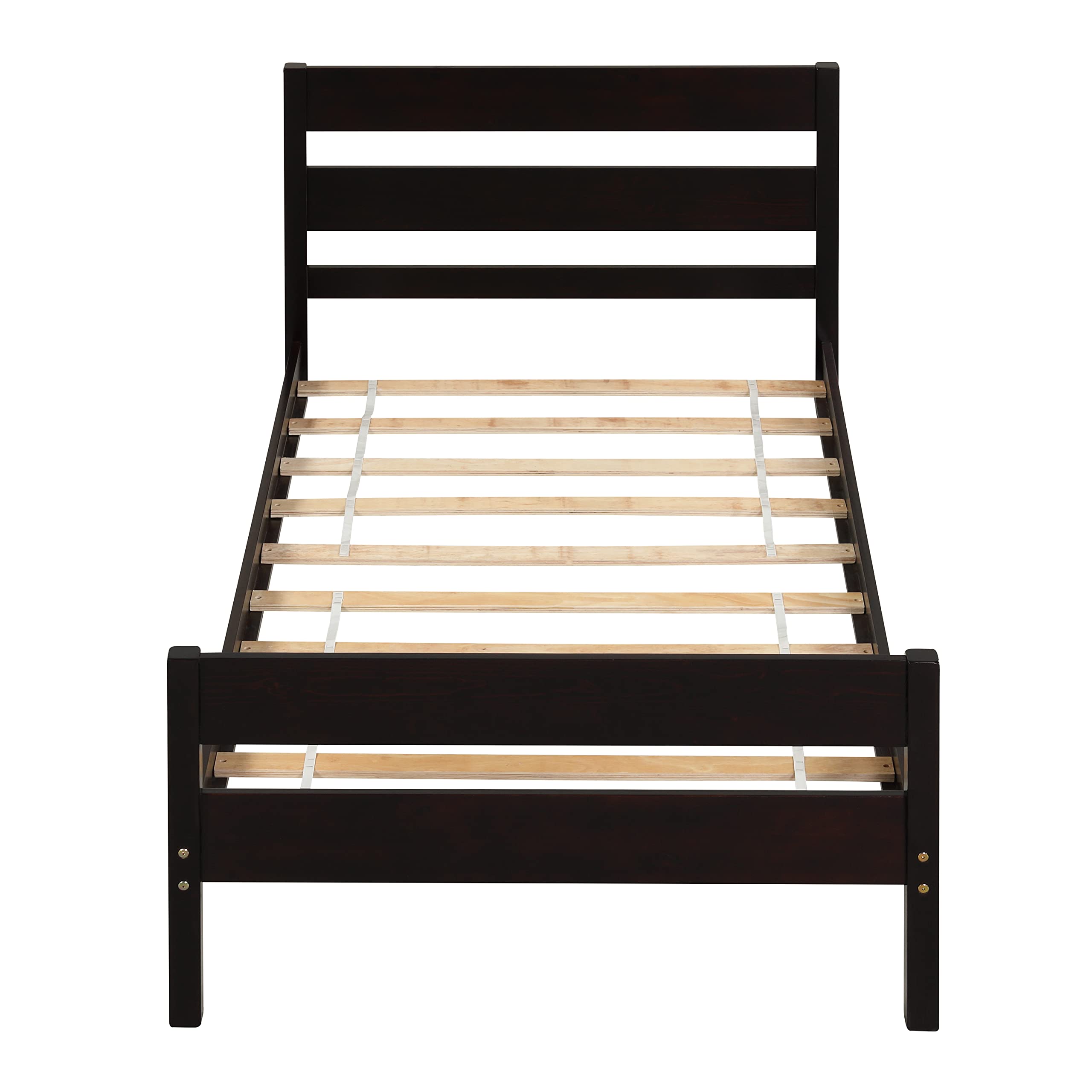 Twin Size Wood Platform Bed with Headboard and Footboard - Sturdy Wooden Slat Support - Easy Assembly Bedroom Furniture (Espresso) | Perfect for Small Spaces, Guest Rooms & Dormitories