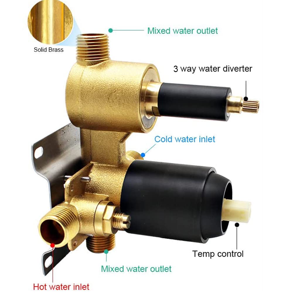 3-Function Shower Diverter Valve - Solid Brass Concealed Shower Mixer with Pressure Balance Technology - Brushed Nickel Trim Kit for Bathroom Shower System - Perfect for Modern Bathrooms and Spa-Like Showers