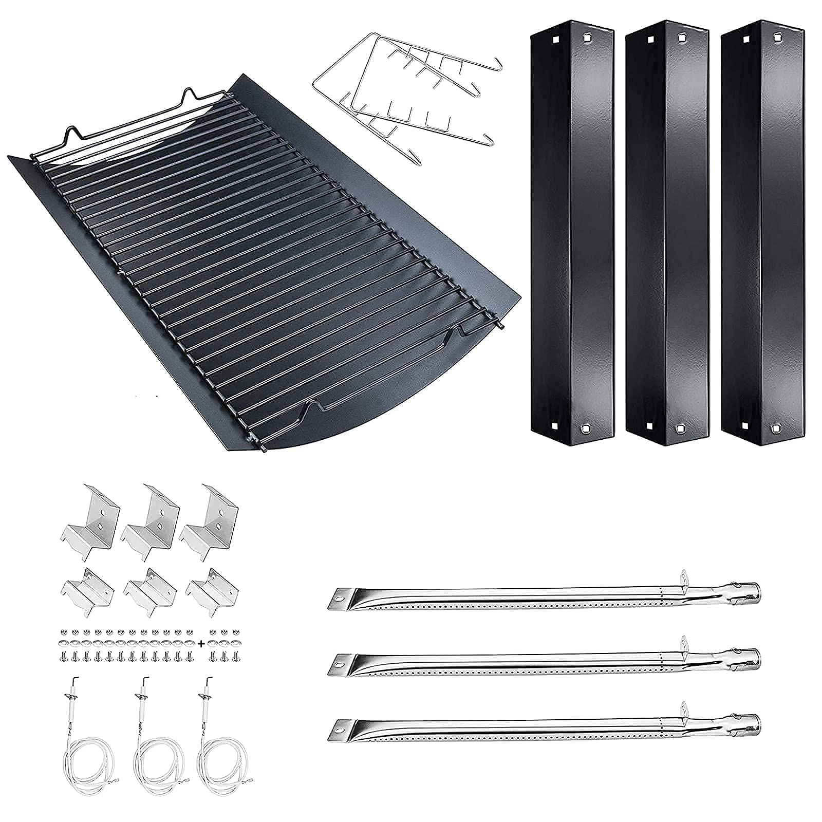 Hisencn Gas Grill Repair Kit - Replacement Parts for Chargriller 5050 & King Griller - Burner Tube, Heat Plate Shield, Hanger Brackets, Ignitor, 20