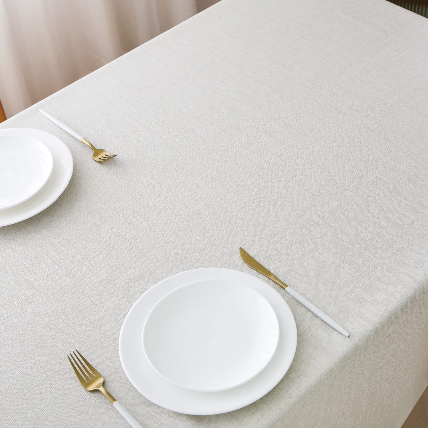 Premium 54x54 Inch White Linen Tablecloth - Textured Water-Resistant Square Table Cover for Farmhouse, Rustic, Cafe & Kitchen Decor | Perfect for Dining Tables, Buffets, and Special Events