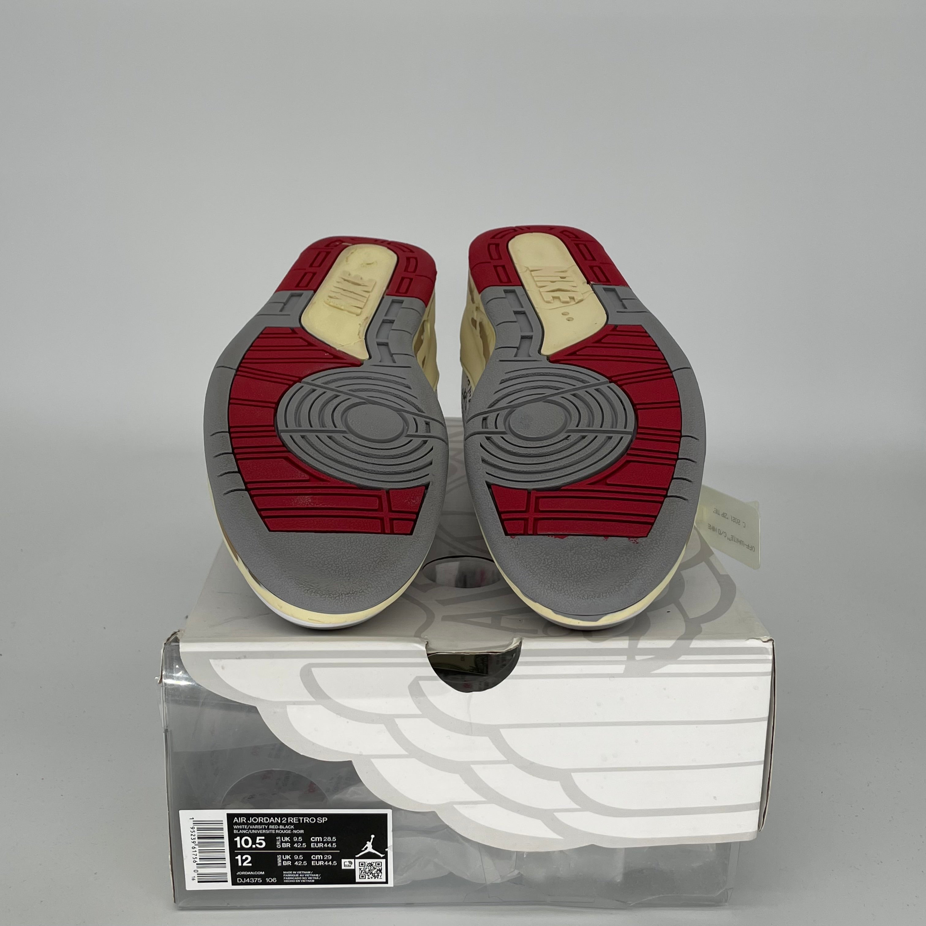 Air Jordan 2 Low Off-White White Red Men's Basketball Shoes Size 10.5 (DJ4375-106) - Perfect for Streetwear & Sneaker Collectors