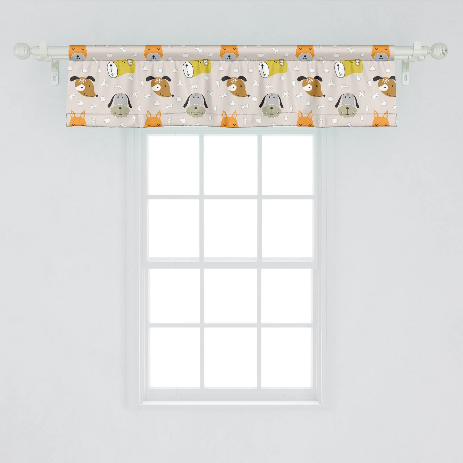 Ambesonne 2-Pack Cartoon Dog Face Window Valances - Colorful Bones Pattern, Rod Pocket Kitchen & Bedroom Curtains, 54
