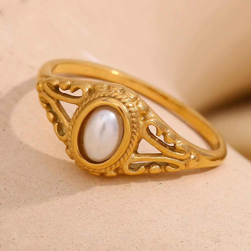 Vintage Filigree Pearl Ring - Elegant Antique Style Jewelry for Women | R4442 | Perfect for Weddings, Anniversaries & Special Occasions