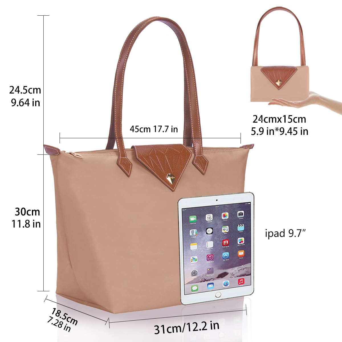 Stylish Waterproof Nylon Women's Tote Bag - Large Folding Shoulder Bag for Work, Travel, Beach & Shopping | Durable Ladies Handbag for Office, Commute & Vacation Essentials