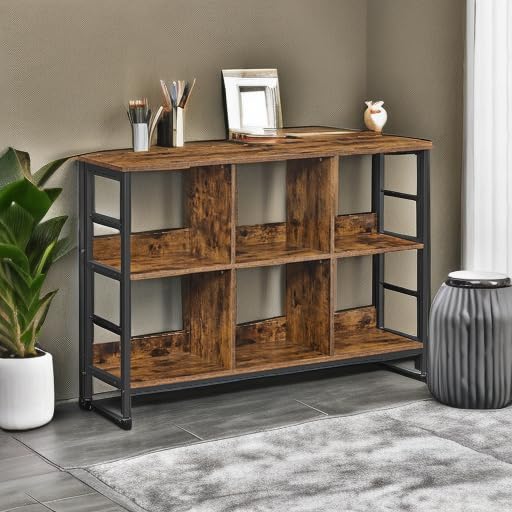 VASAGLE 6-Cube Storage Shelf, Industrial Bookshelf & TV Stand, Rustic Brown & Black, 13 x 47.2 x 31.5 Inches - Perfect for Living Room, Bedroom, Office Organization & Home Decor