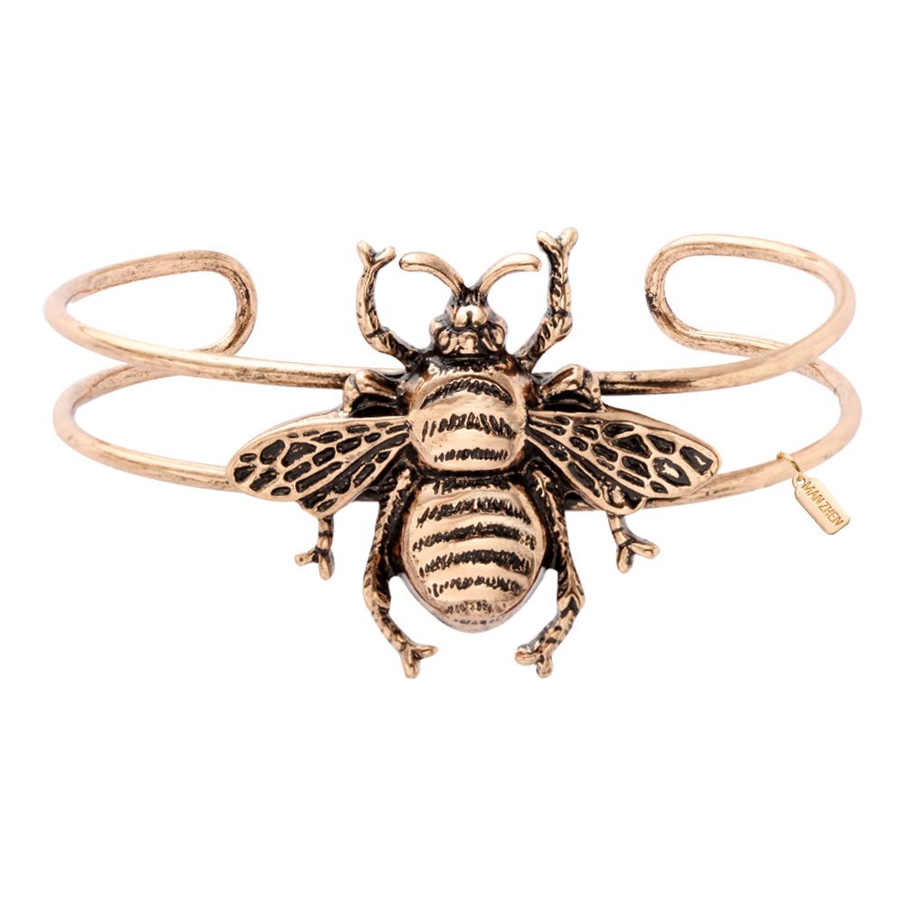 Vintage Bumble Bee Charm Double Cuff Bangle Bracelet for Women - Elegant Boho Jewelry for Casual Wear, Date Nights & Special Occasions