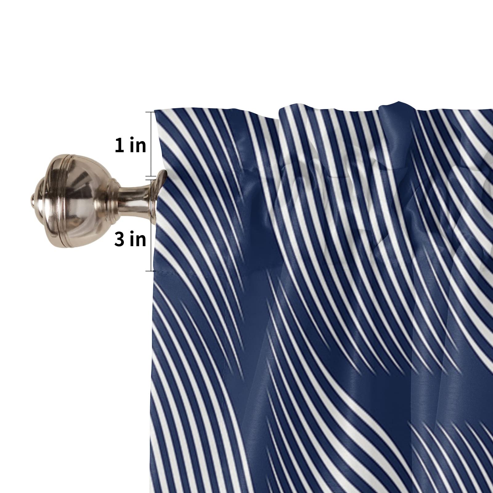 72 Inch Abstract Wave Blue Geometric Stripe Kitchen Curtains - 2 Panel Window Drapes with Rod Pocket for Cafe & Living Room - Modern Floral Line Window Treatment for Home Decor & Restaurant Style