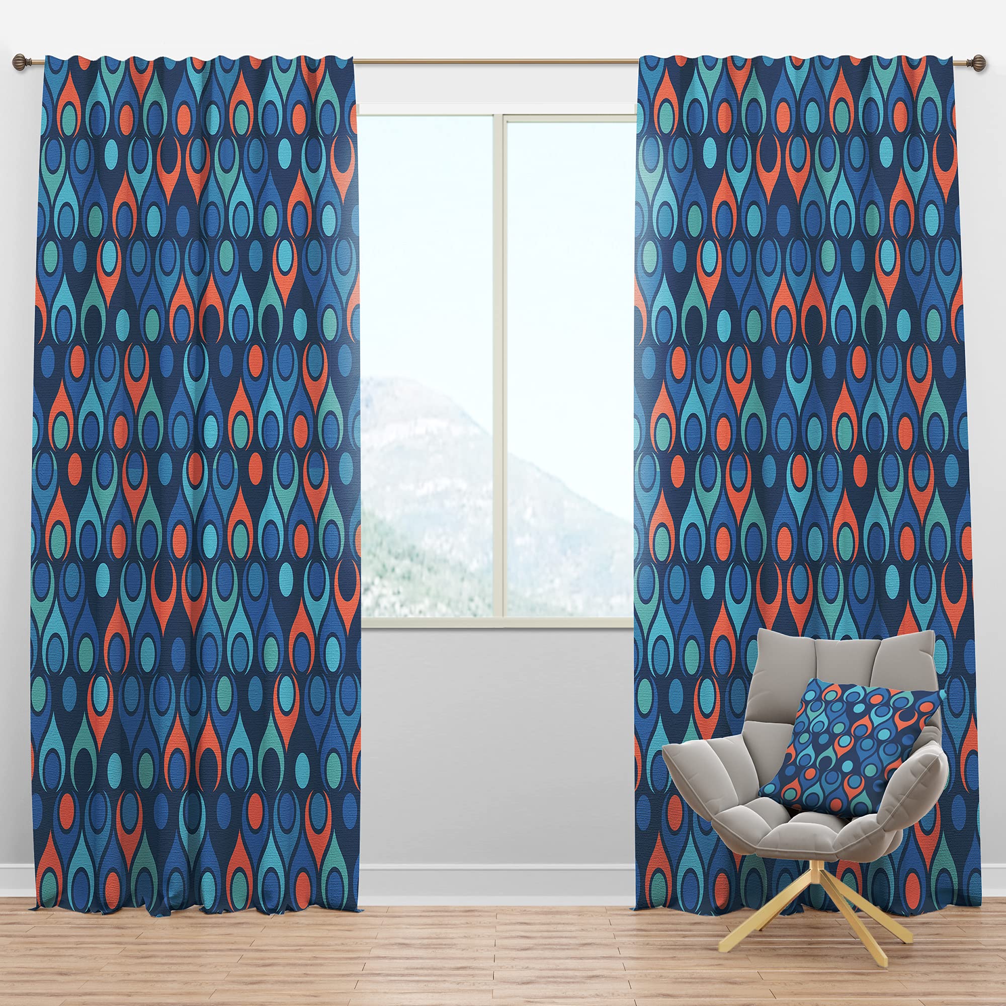 DesignQ Blackout Curtains - Retro Abstract Drops X Pattern Thermal Insulated Window Drapes for Bedroom & Living Room (52x120 Inches, Single Panel) - Perfect for Light Blocking, Privacy & Temperature Control