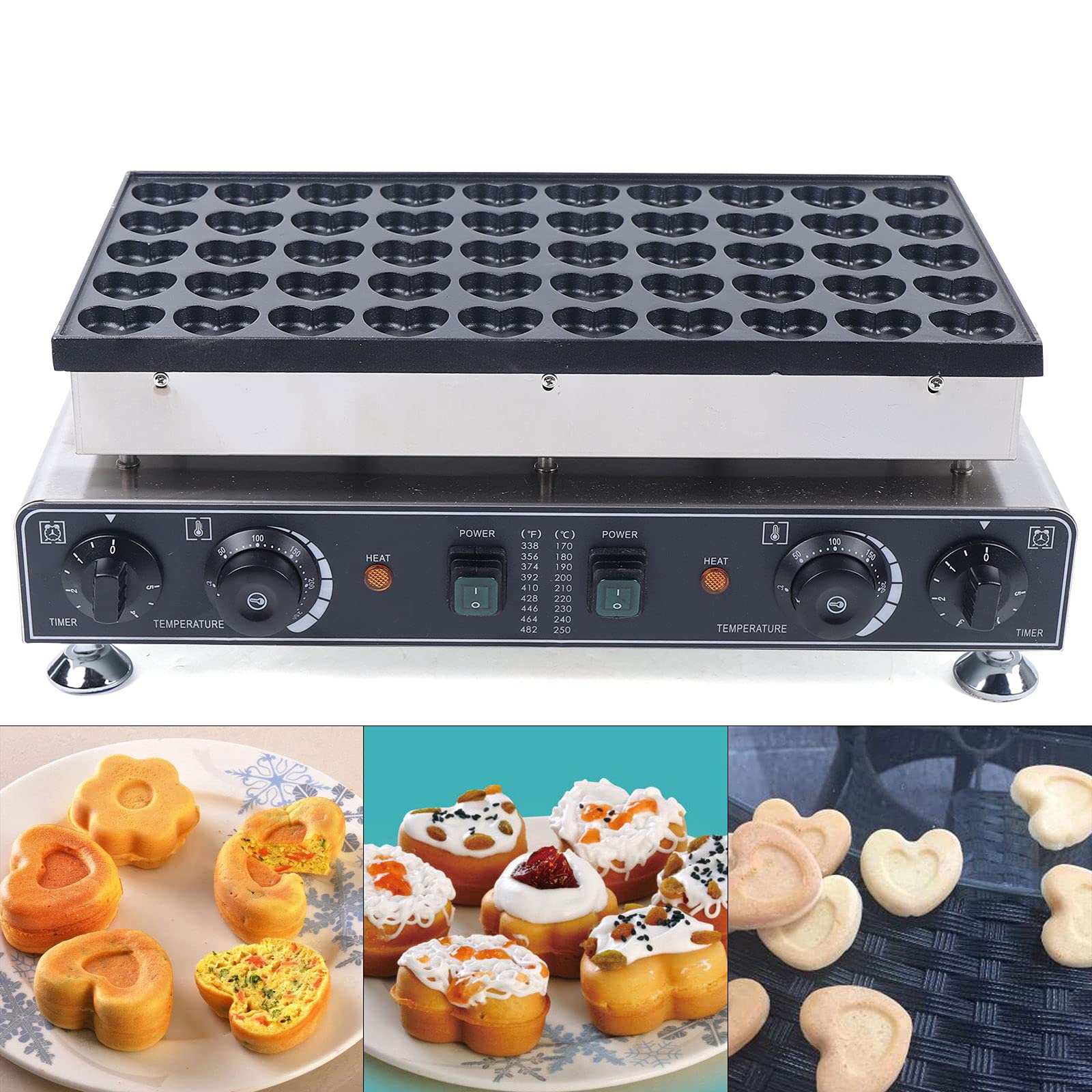 DNYSYSJ 50 Holes Electric Commercial Mini Dutch Pancake Maker - Heart-Shaped Non-Stick Breakfast Machine for Poffertjes, Party Snacks & Brunch Buffets