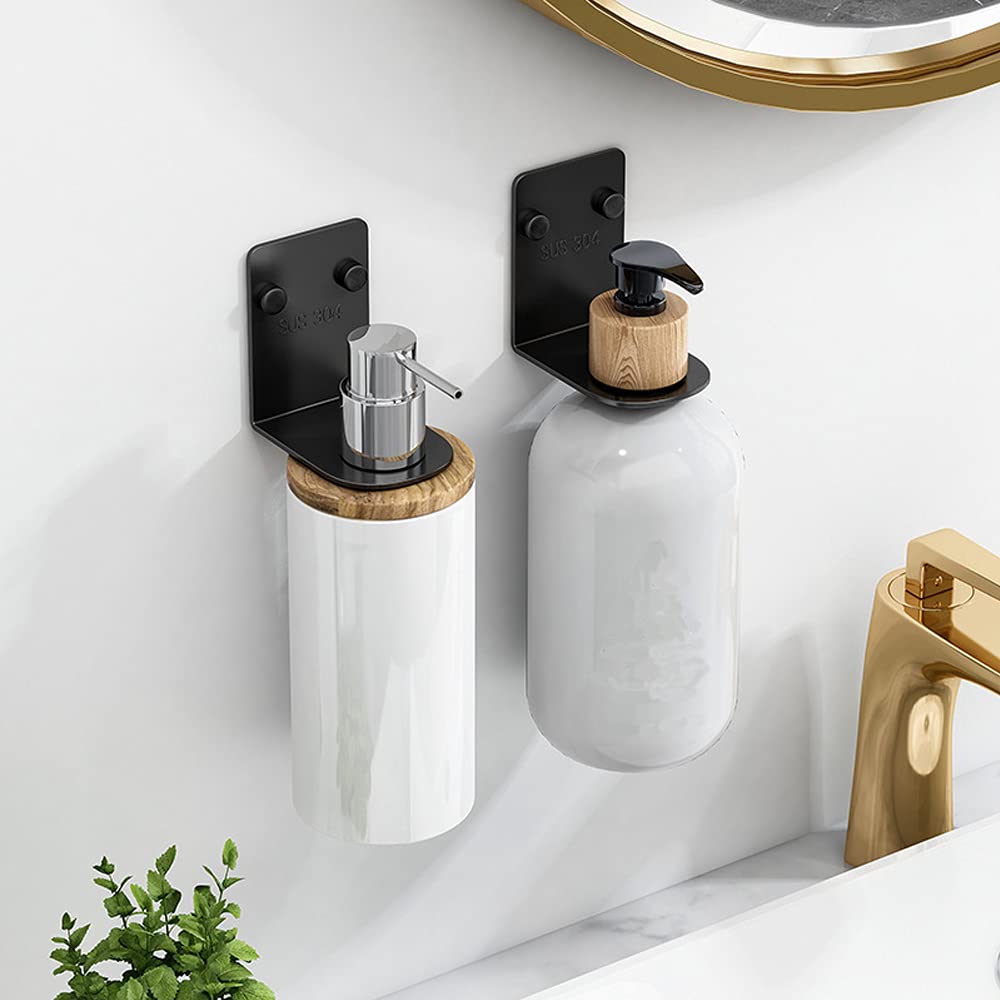 BiJun Wall Mount Soap Dispenser Holder - 1.06in Shampoo Conditioner Body Wash Bottle Hanger Rack for Kitchen & Bathroom Organization | Perfect for Shower, Sink, and Laundry Room Storage (Black)