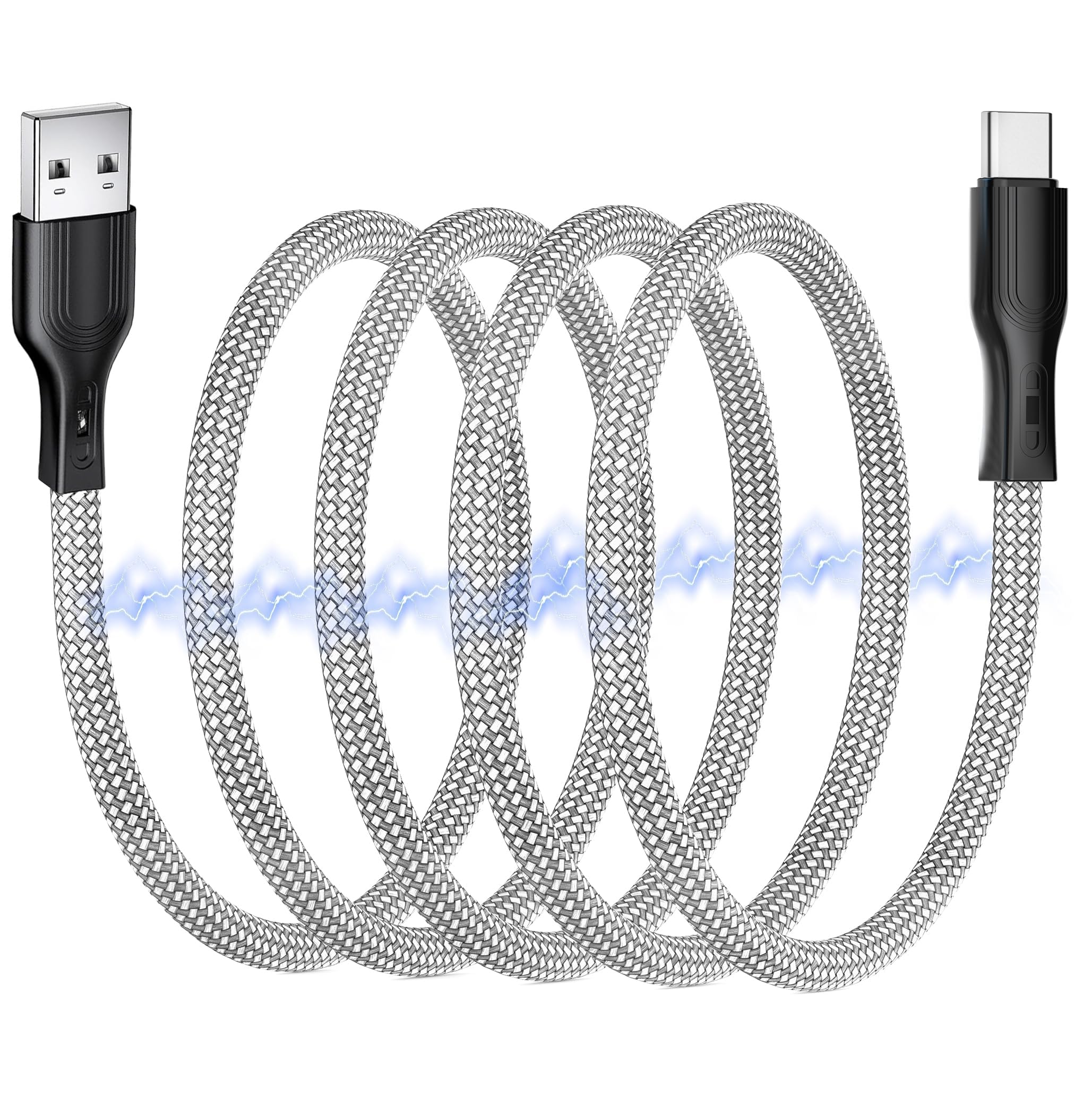 Zpril USB C Magnetic Cable 3A Fast Charging 3.3ft - USB A to Type C Charger Cord for Samsung Galaxy S10/S9/Note 9/8, LG V30/V20/G7 - Tangle-Free Cable Organizer (Silver, 1 Pack) - Perfect for Home, Office & Travel Charging Needs