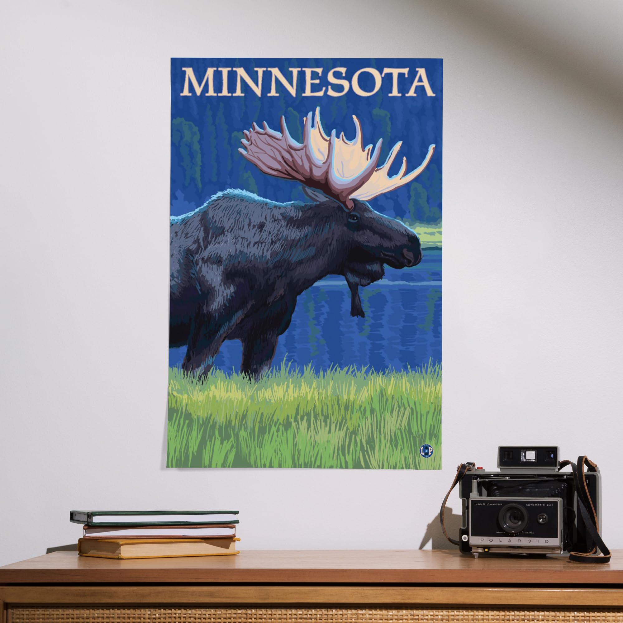 Lantern Press 16x24 Inch Giclee Art Print - Minnesota Moose at Night Wall Decor - Perfect for Living Room, Bedroom & Office