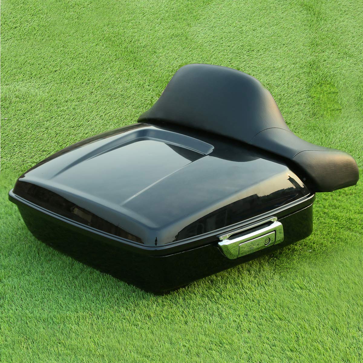 Premium Vivid Black Chopped Tour Pack Luggage Kit with Wrap-Around Backrest Pad & Mounting Rack for Harley Touring (Road King, Road Glide, Street Glide & Select CVO Models 2014-2023) - Durable Storage Solution for Long-Distance Motorcycle Trips & Road Adventures