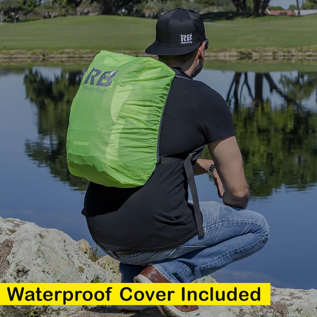 35L Reflective Motorcycle Backpack - Lightweight Waterproof Daypack with Laptop Compartment for Commuting, Cycling & Daily Use - Black - Perfect for Urban Commuters & Outdoor Adventures